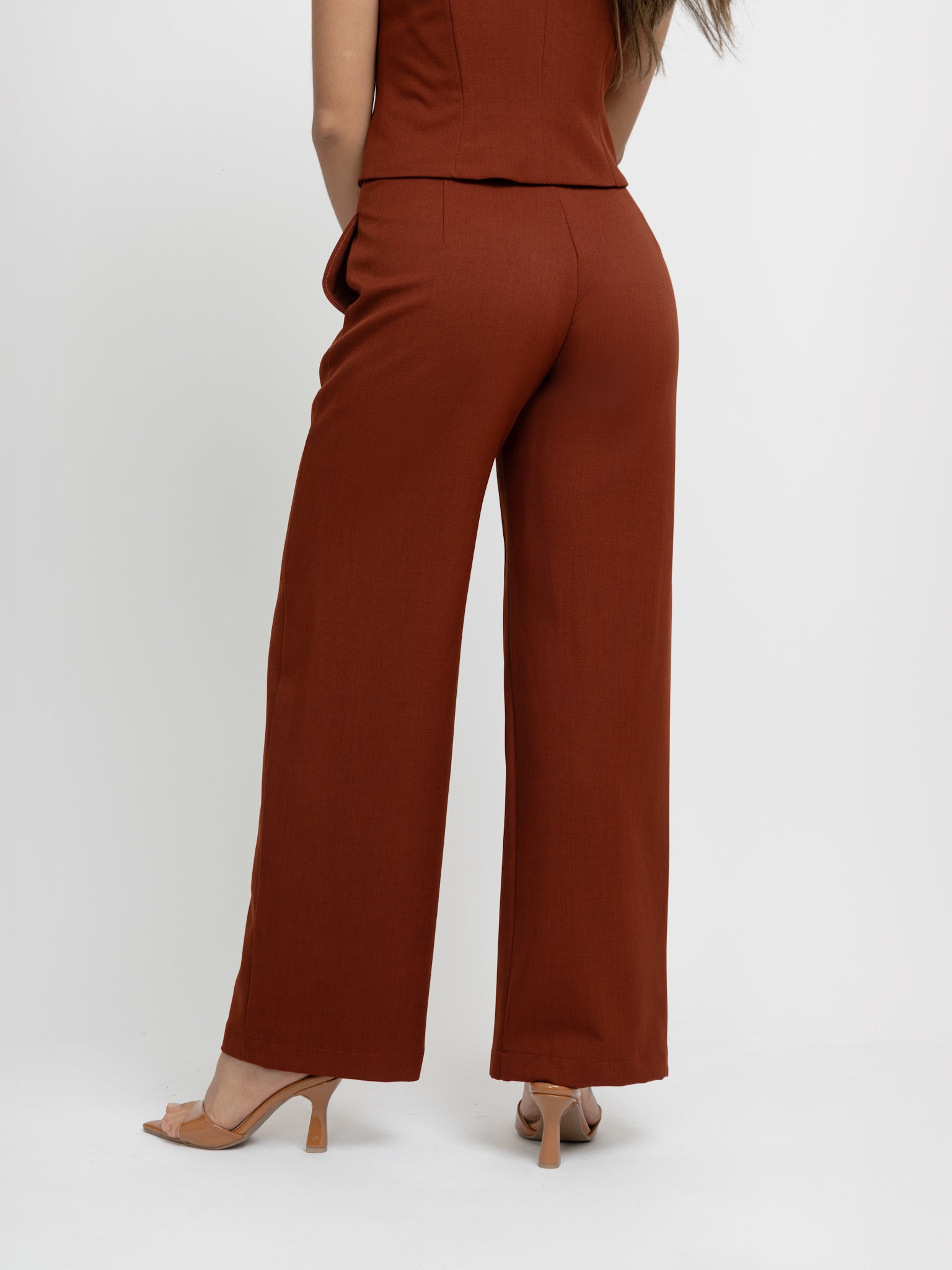 Straight pants elástico midi terracota