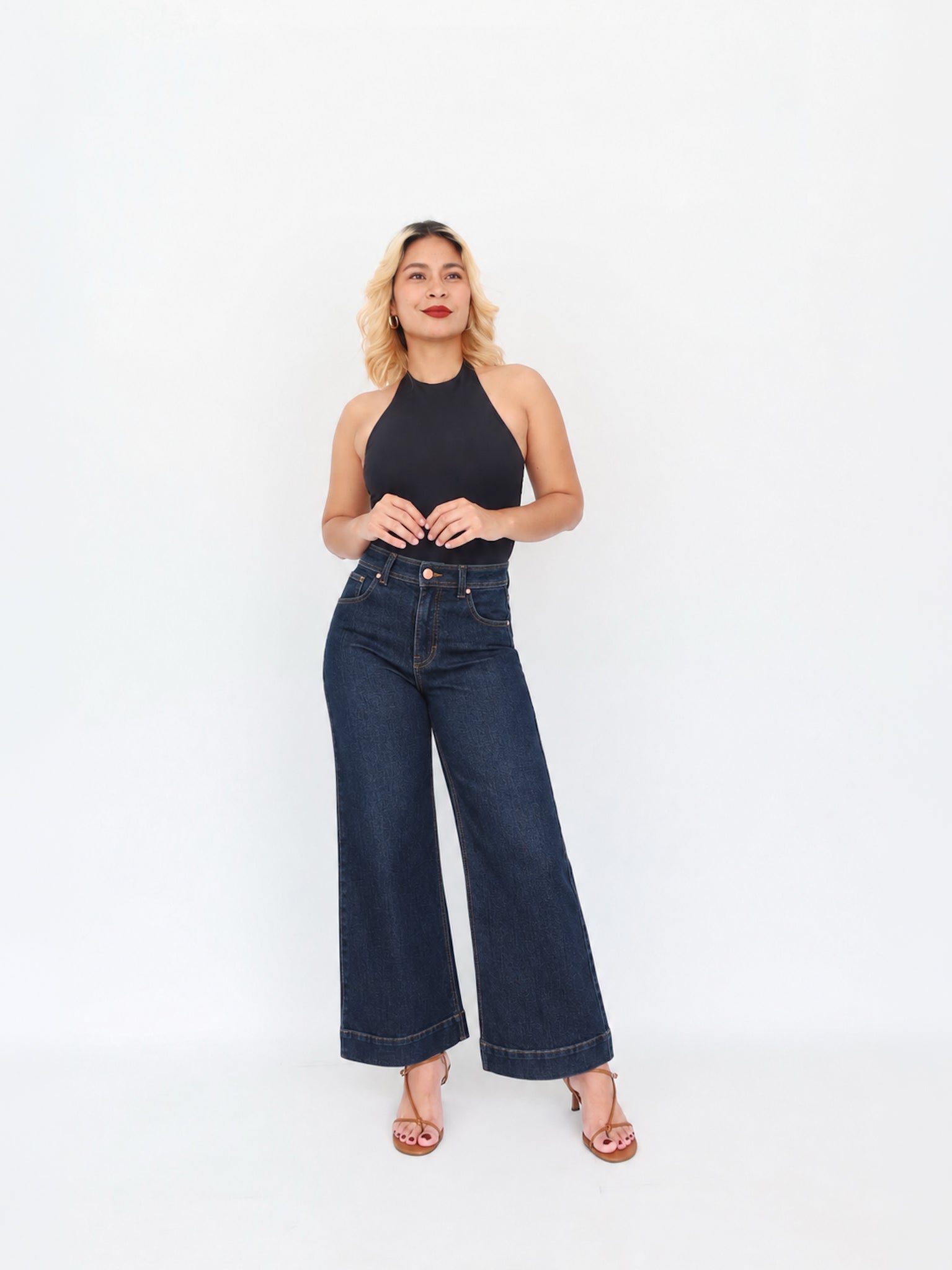 Mini wide leg jeans stretch azul oscuro