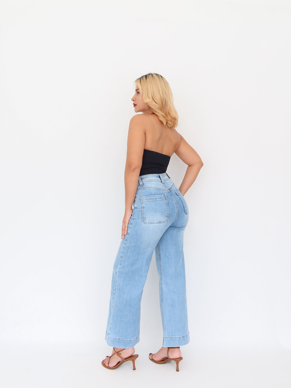 Mini wide leg jeans stretch azul claro