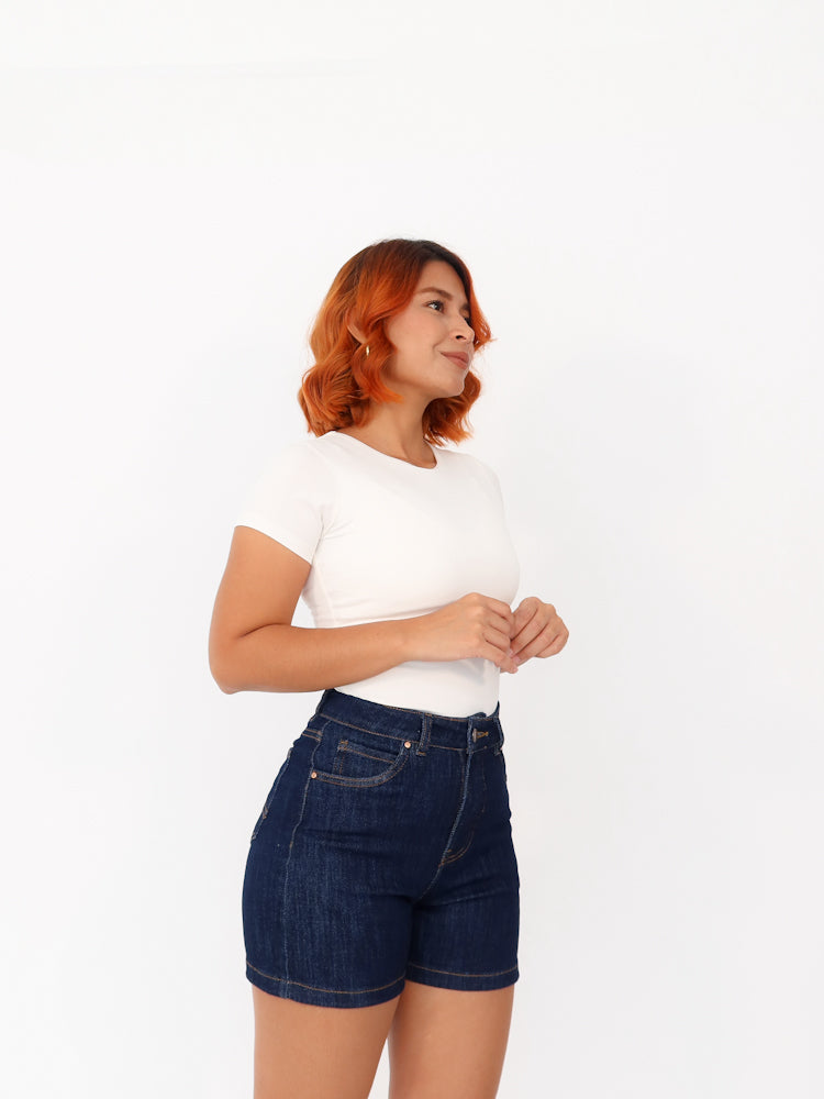 Short tiro alto jeans azul oscuro