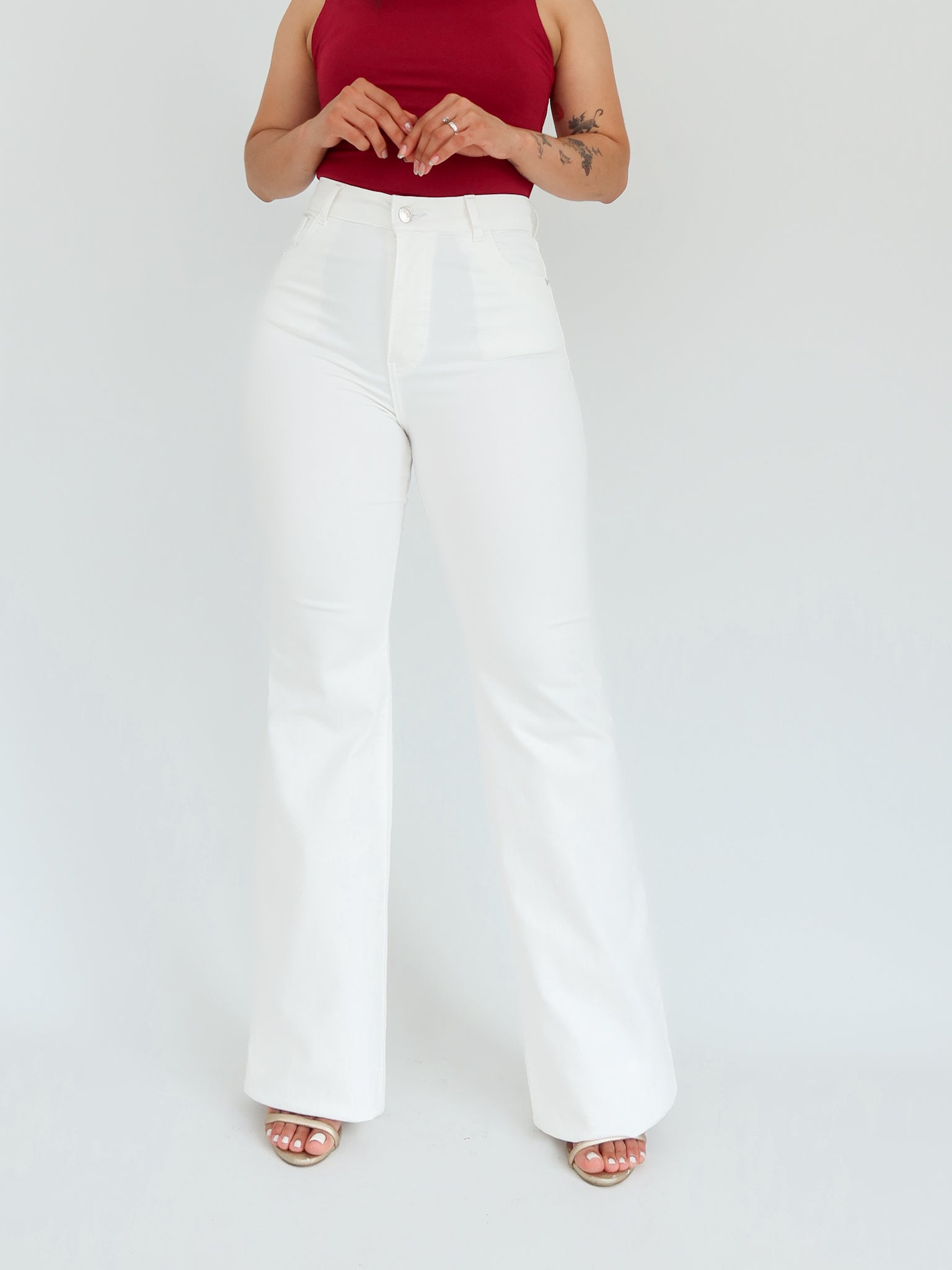 Bootcut long jeans off white