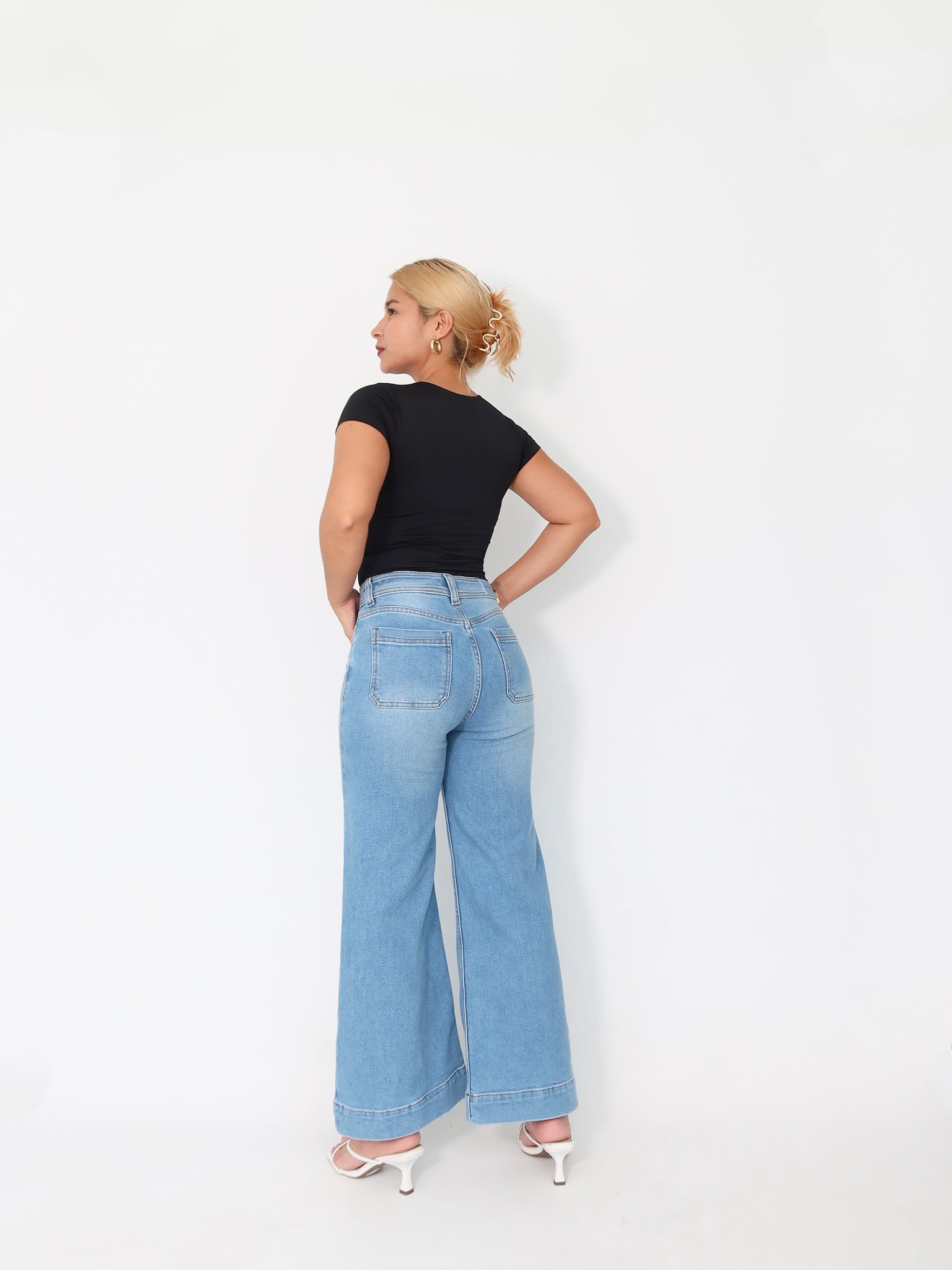 Mini wide leg jeans stretch azul claro