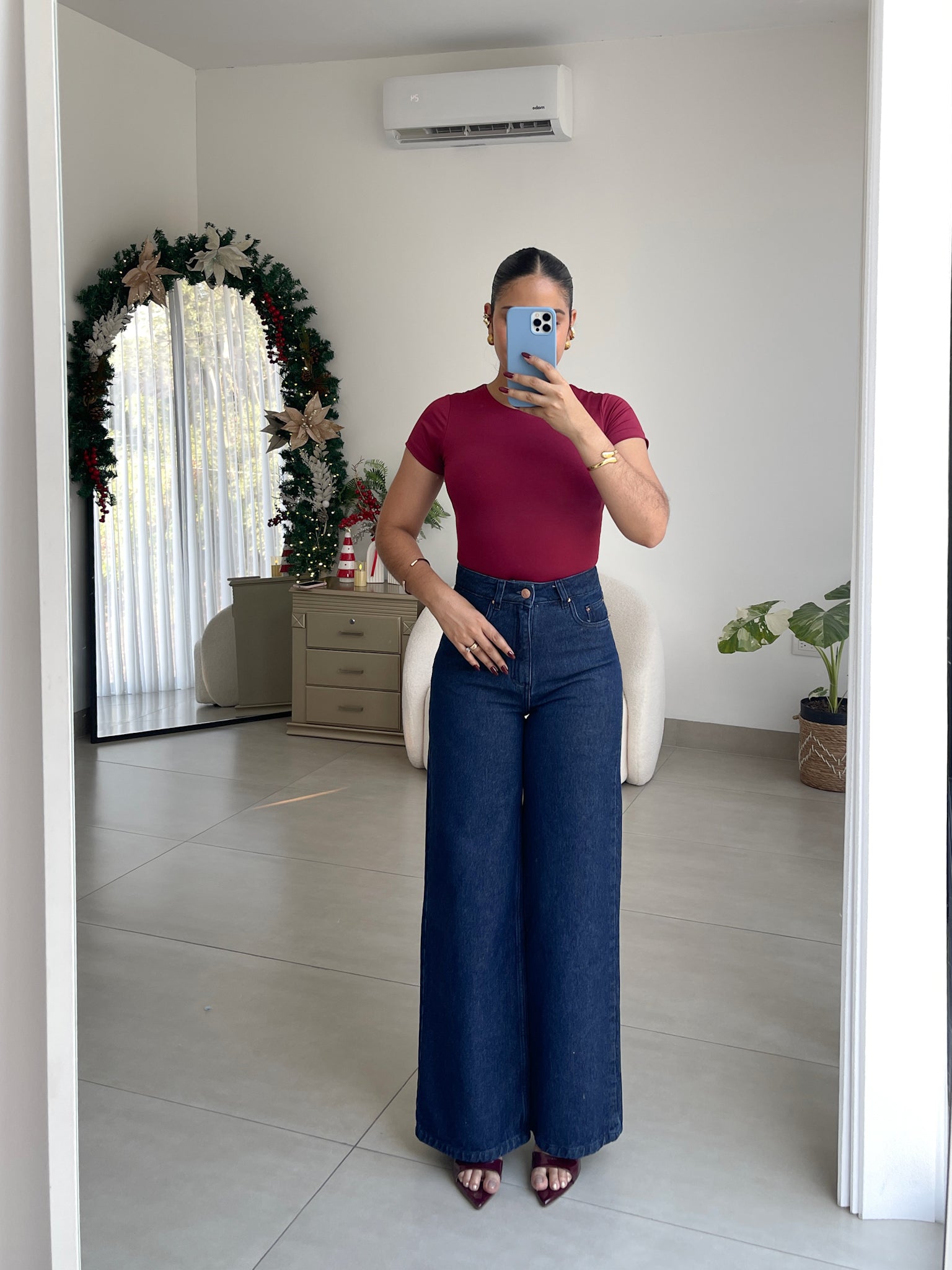 Wide leg regular jeans azul oscuro