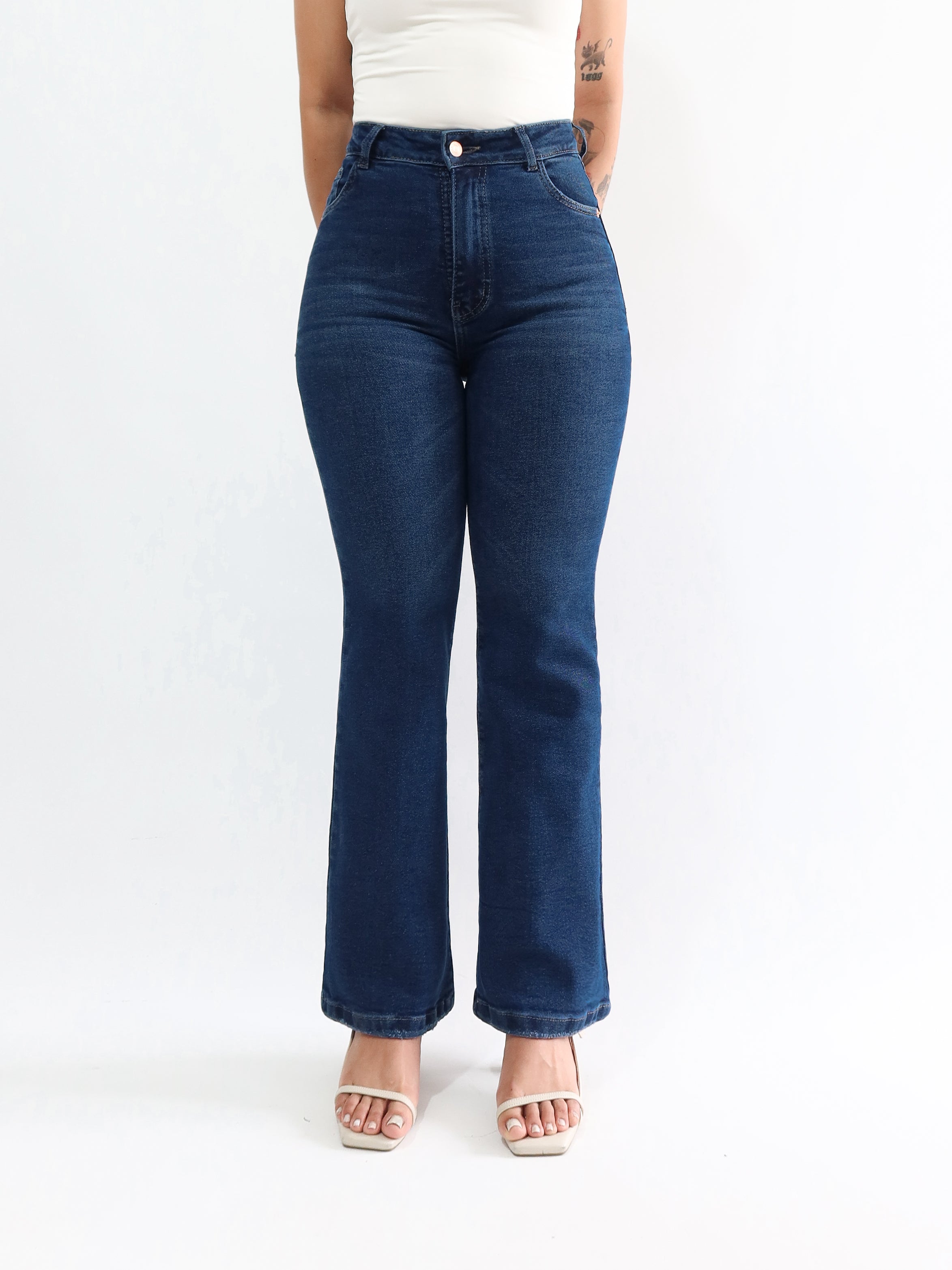 Mini bootcut jeans líneas cruzadas azul