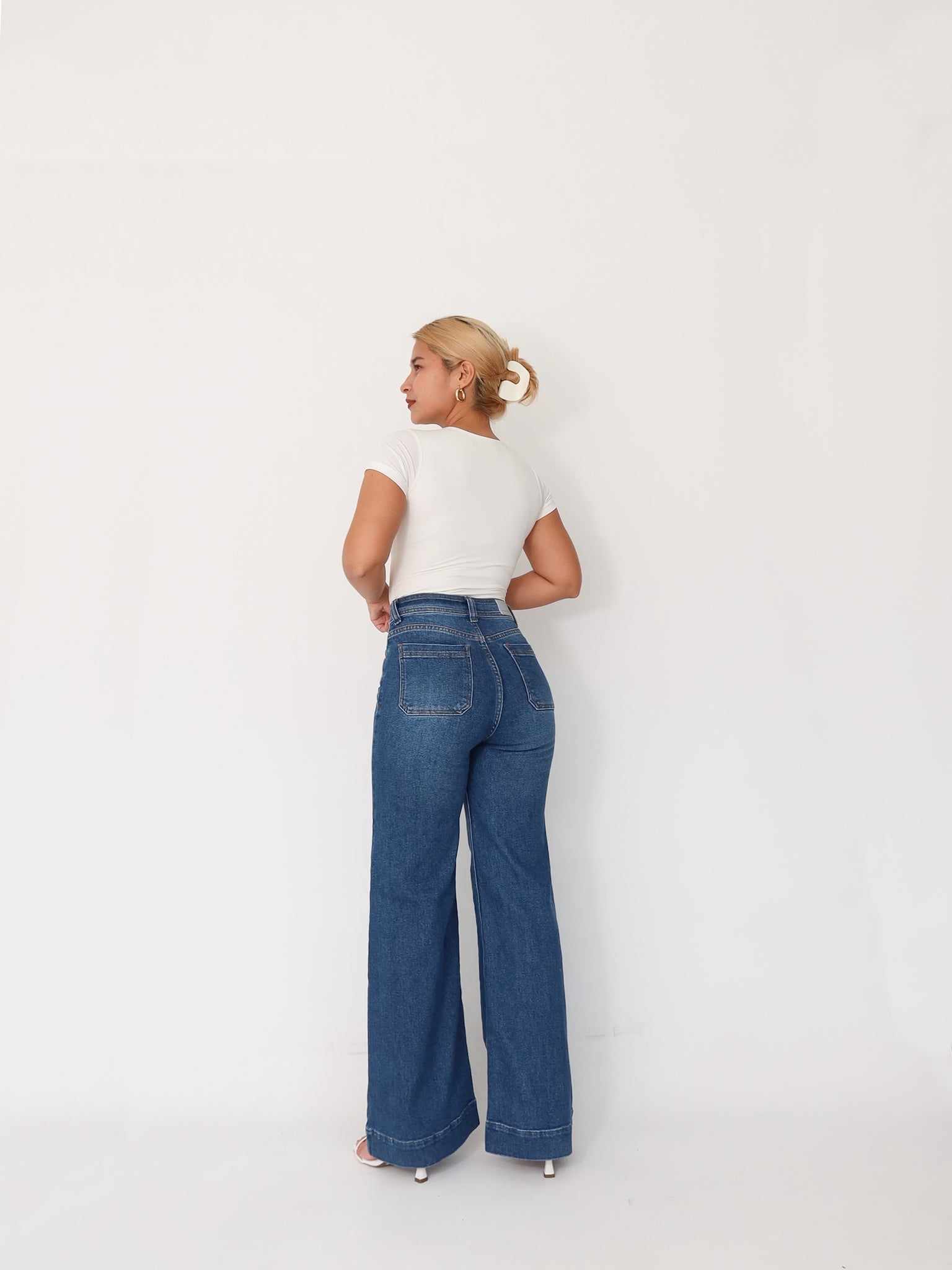 Wide leg regular jeans stretch azul