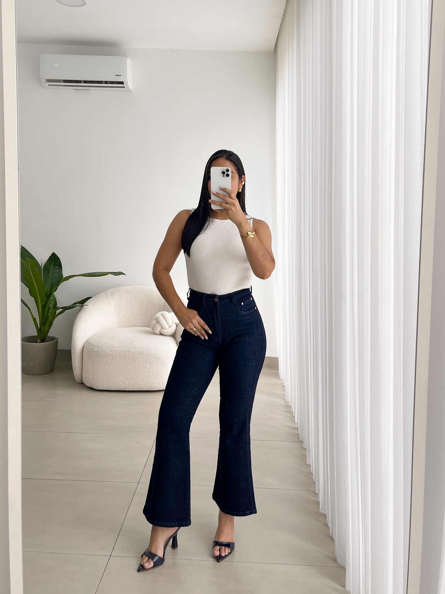 Mini flare regular jeans azul oscuro