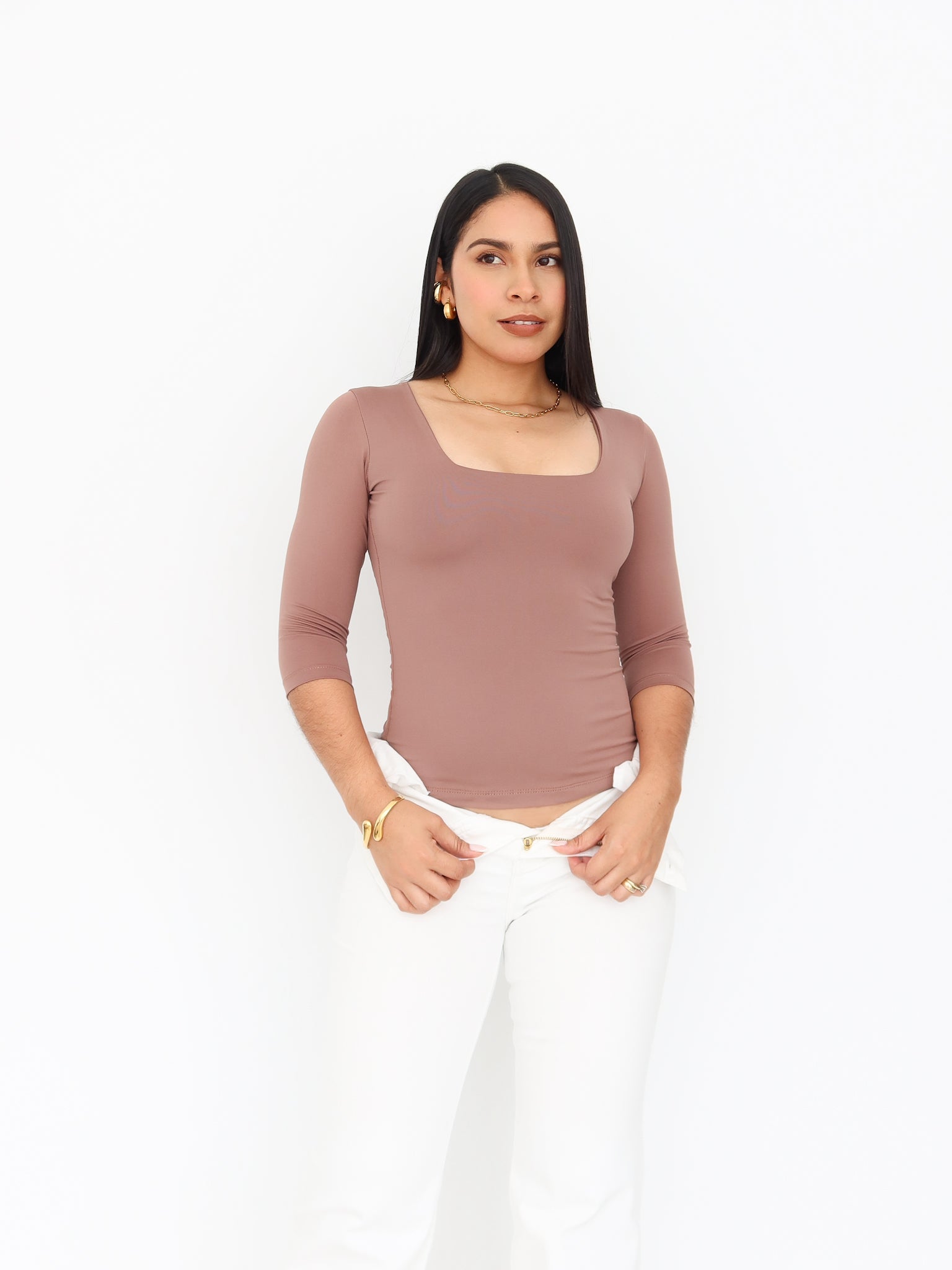 Blusa Gea 3/4 cafe | SKINFLEX