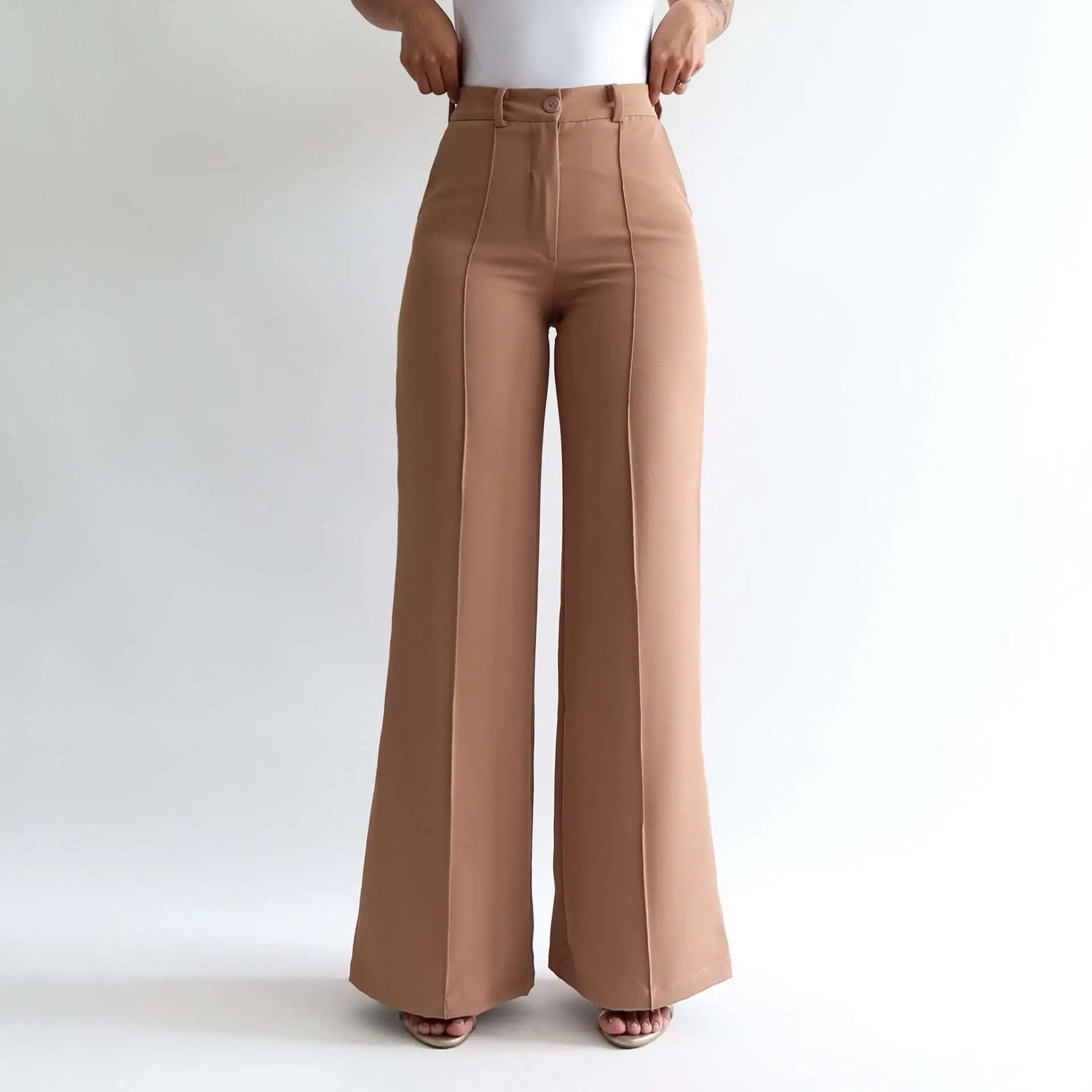 Pantalon wide leg camel
