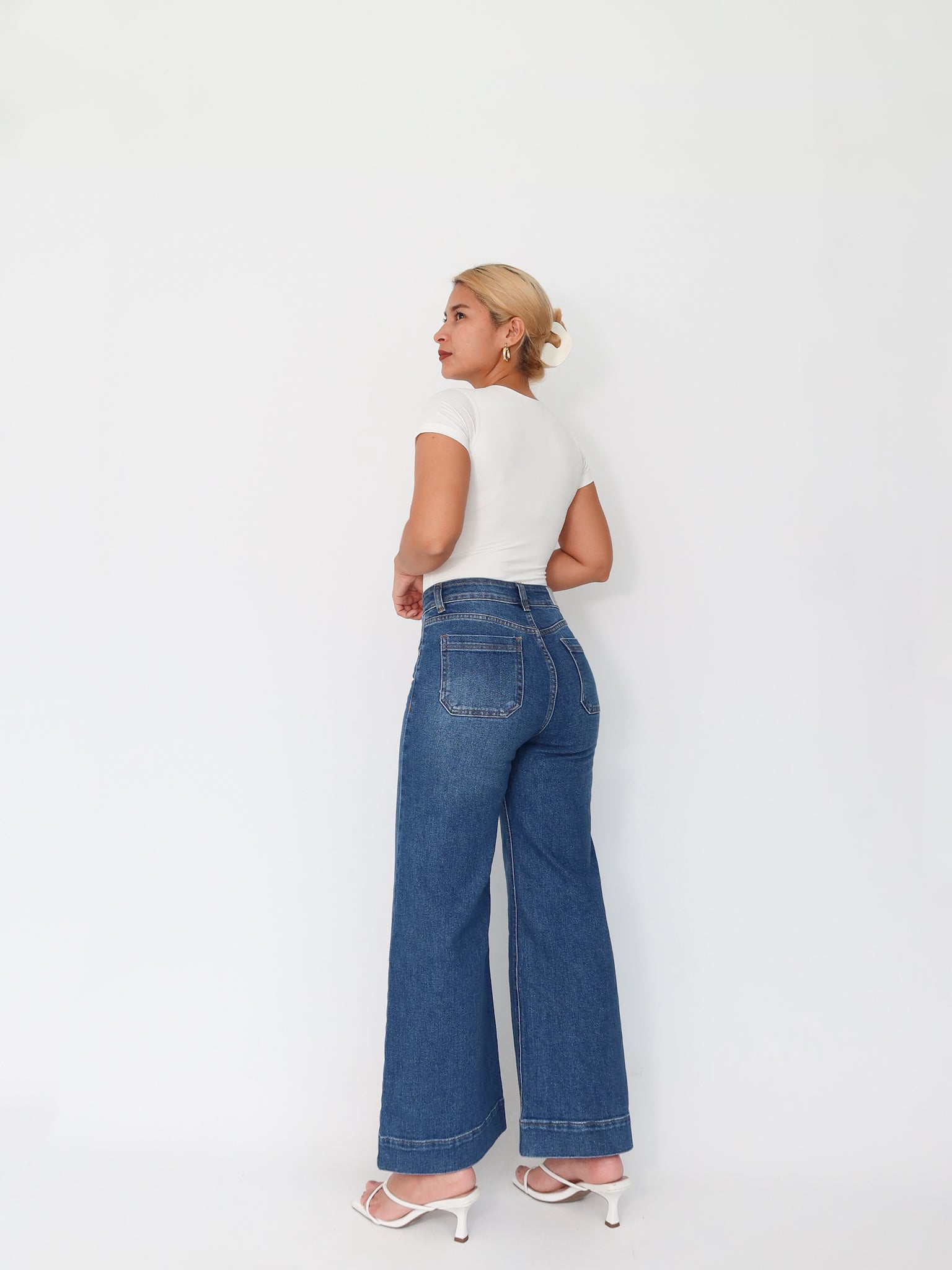 Mini wide leg jeans stretch azul
