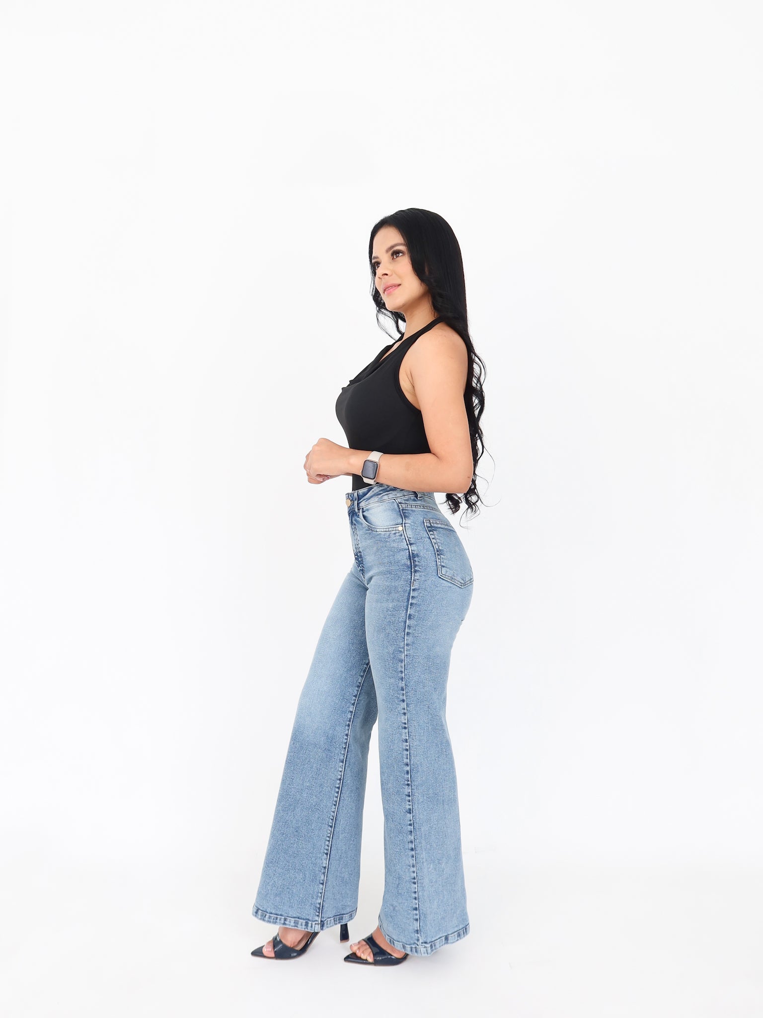 Wide flare regular jeans azul frosted