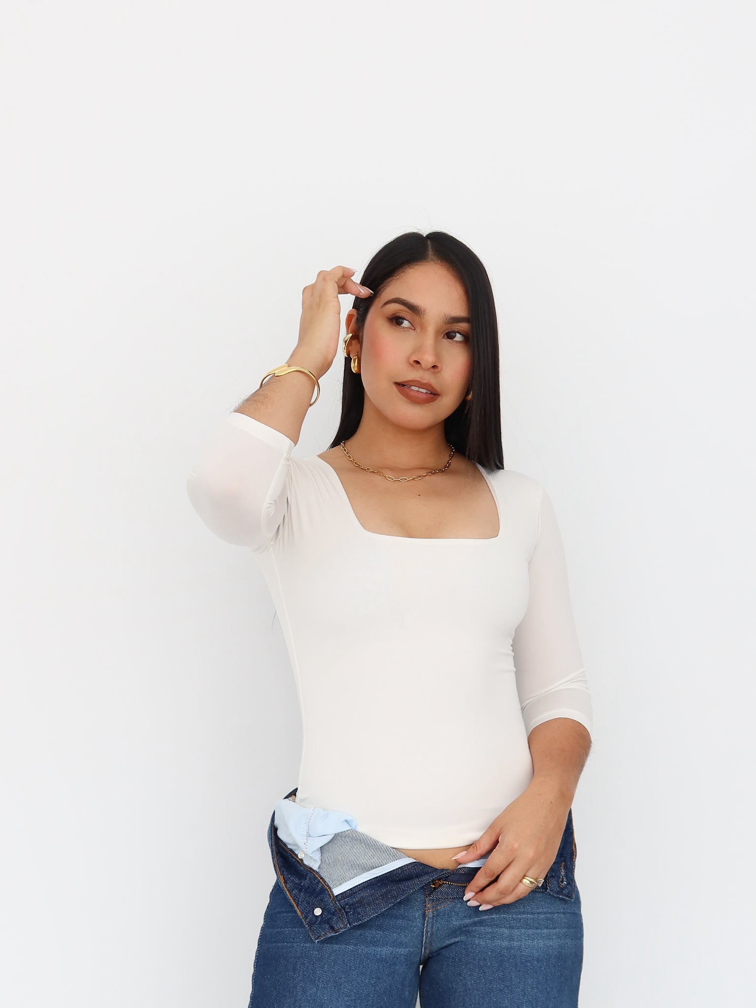 Blusa Gea 3/4 off white | SKINFLEX