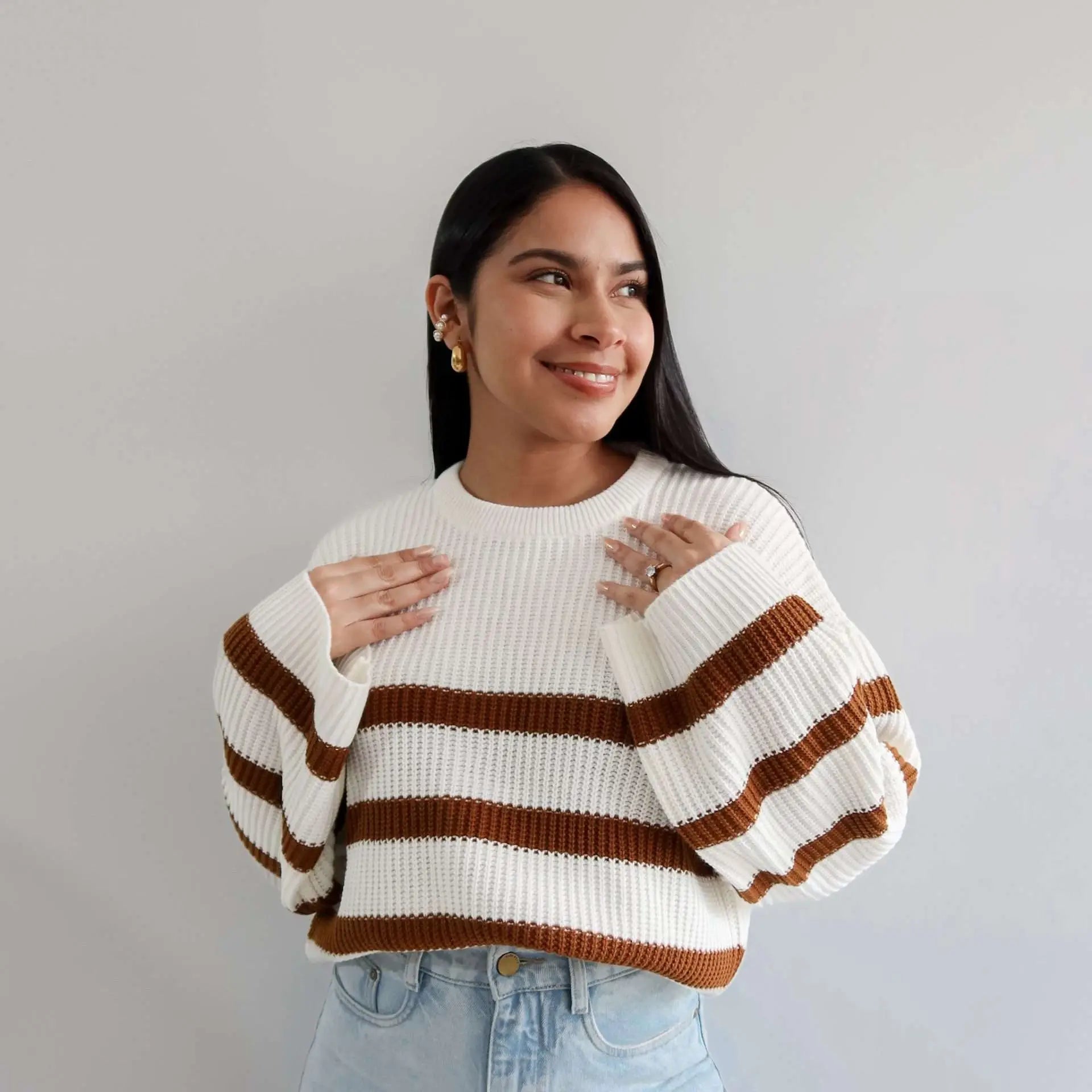 Jersey de punto manga campana cafe