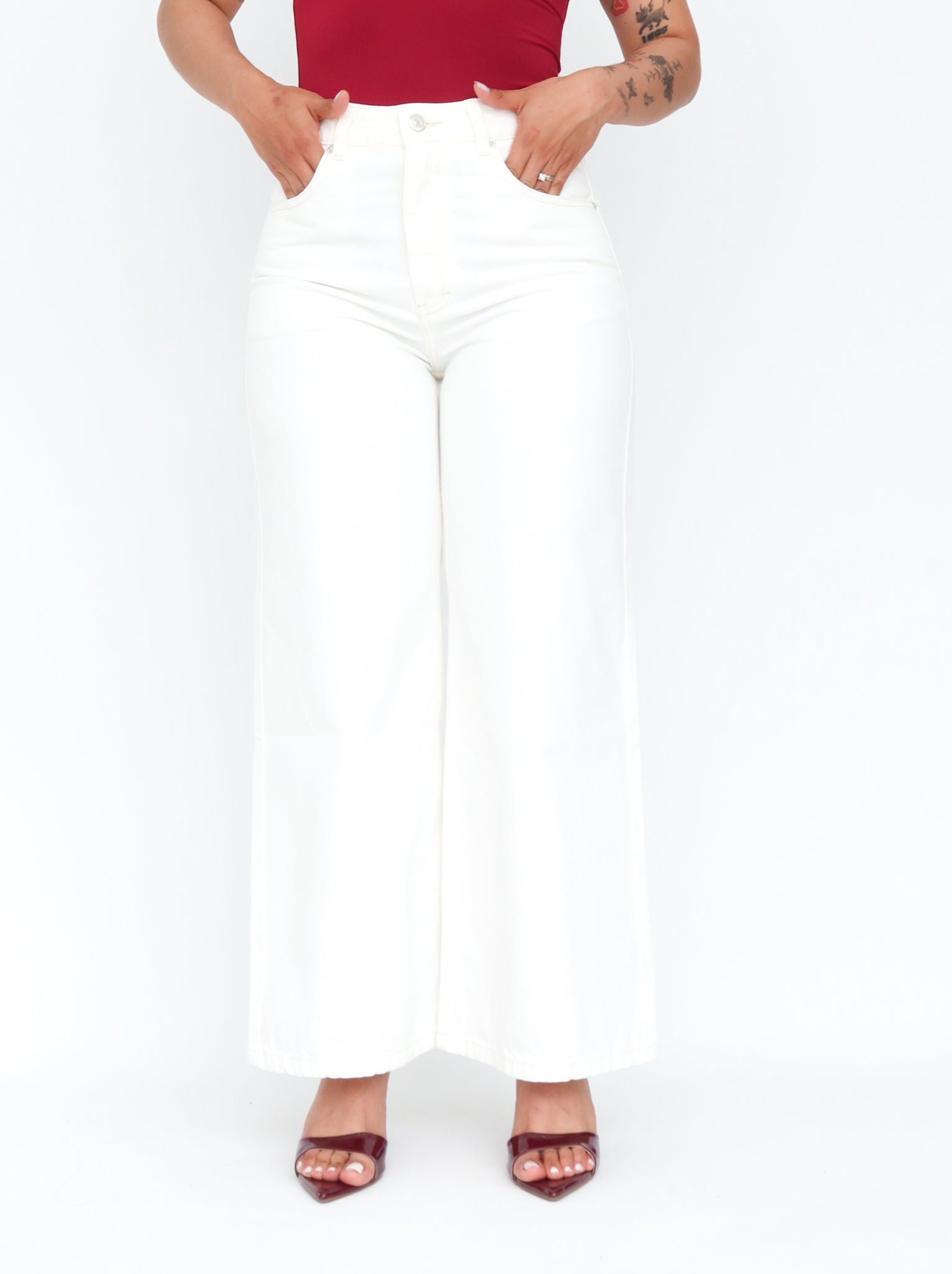 Mini wide leg jeans off white