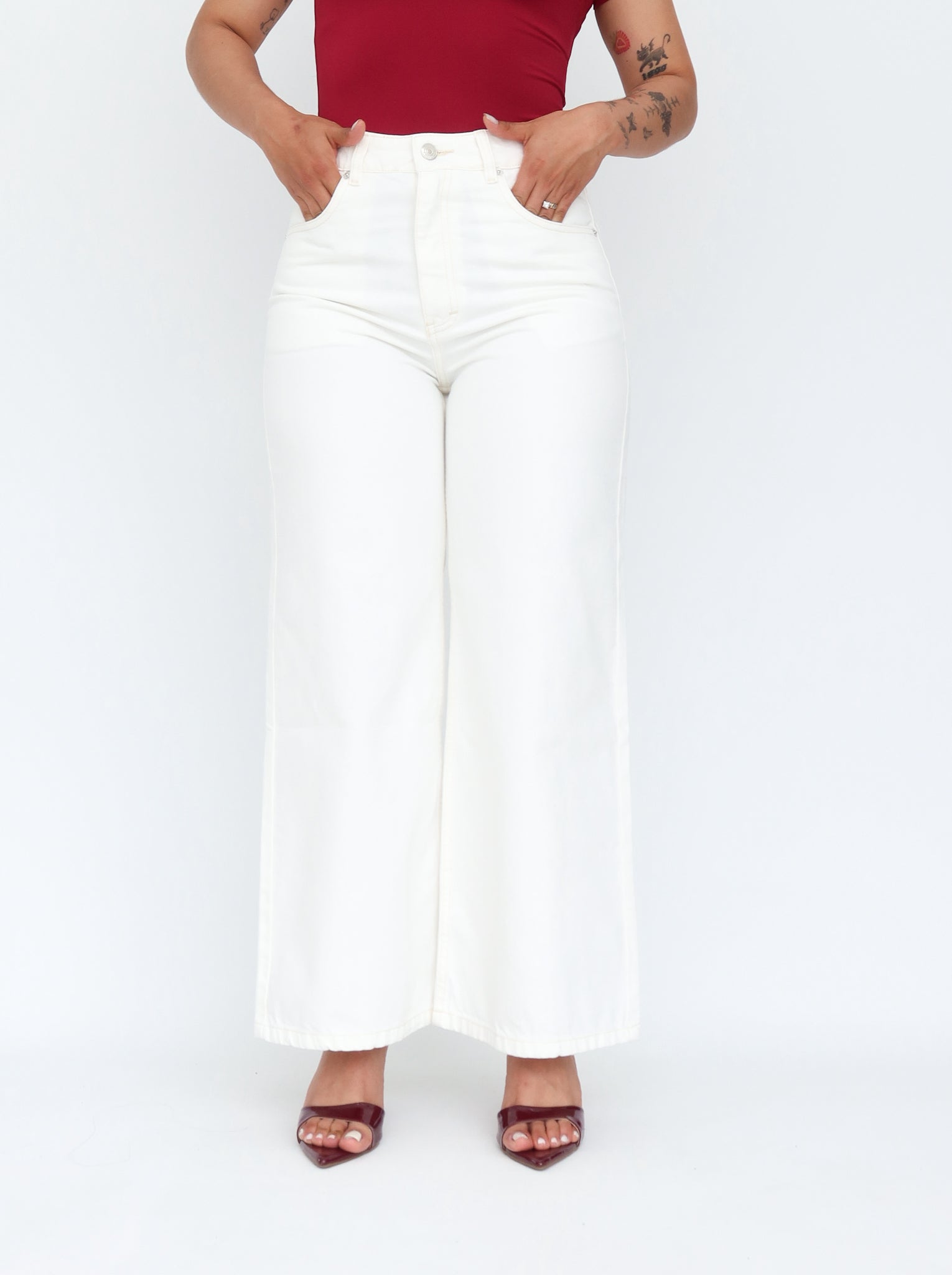 Mini wide leg jeans off white