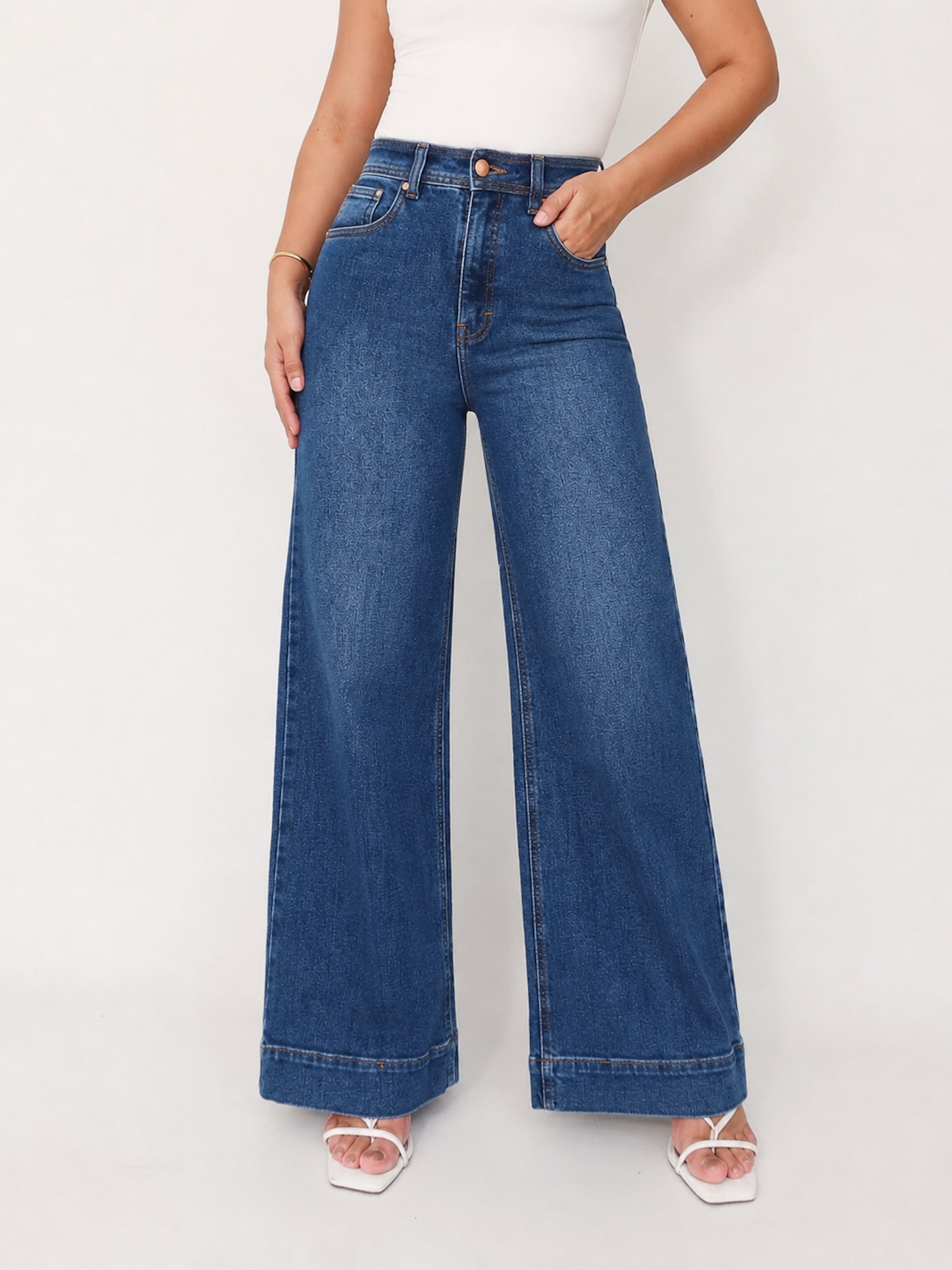 Mini wide leg jeans stretch azul