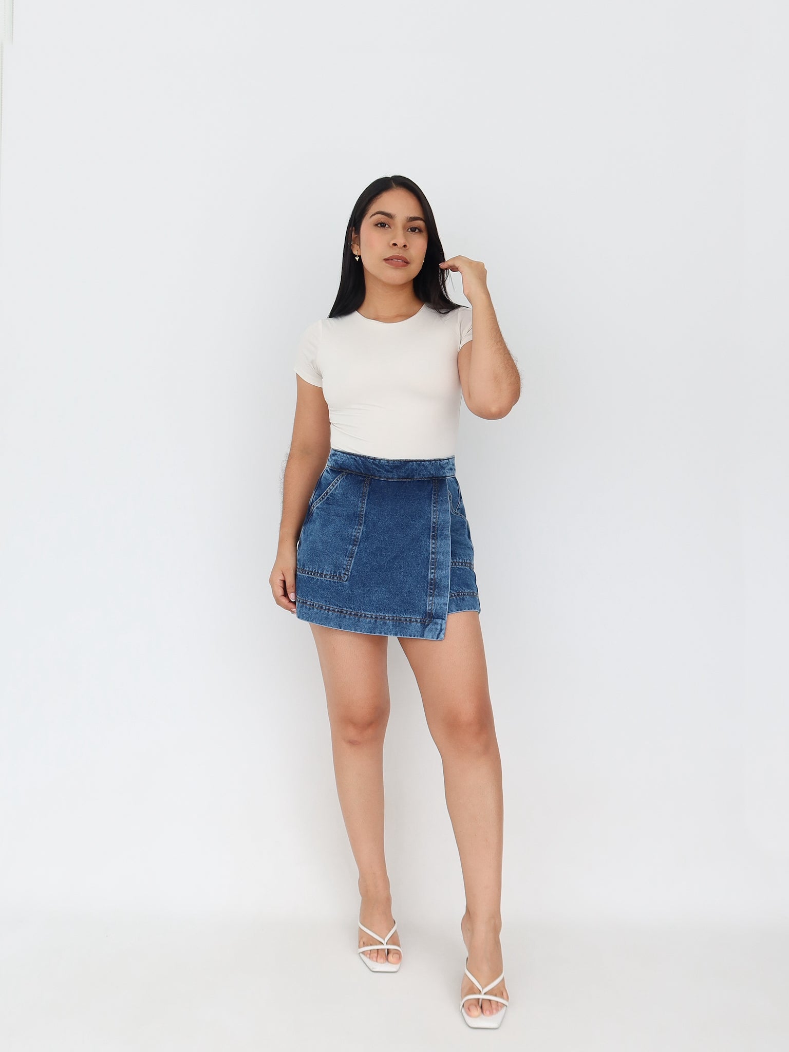 Falda short topacio azul jaspeado