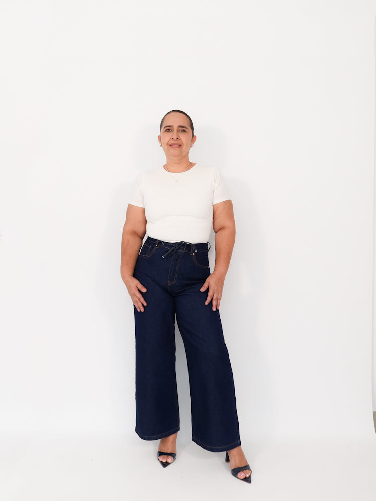 Mini wide leg jeans elastico azul oscuro