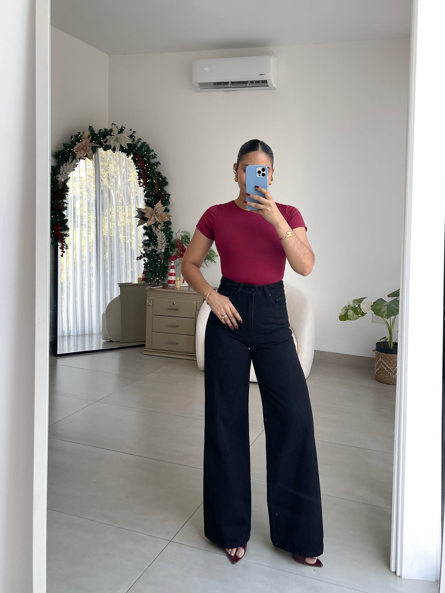 Wide leg regular jeans negro