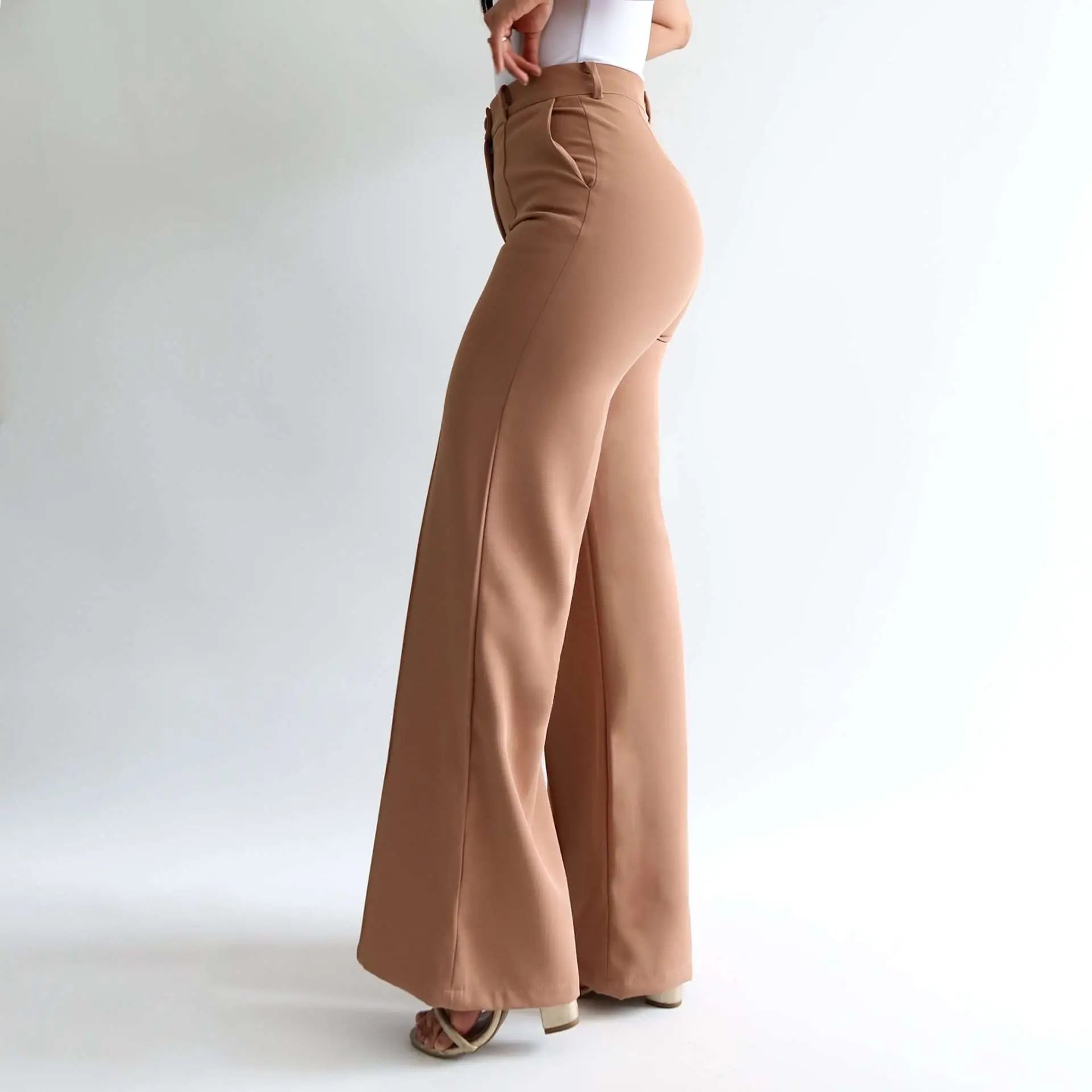 Pantalon wide leg camel