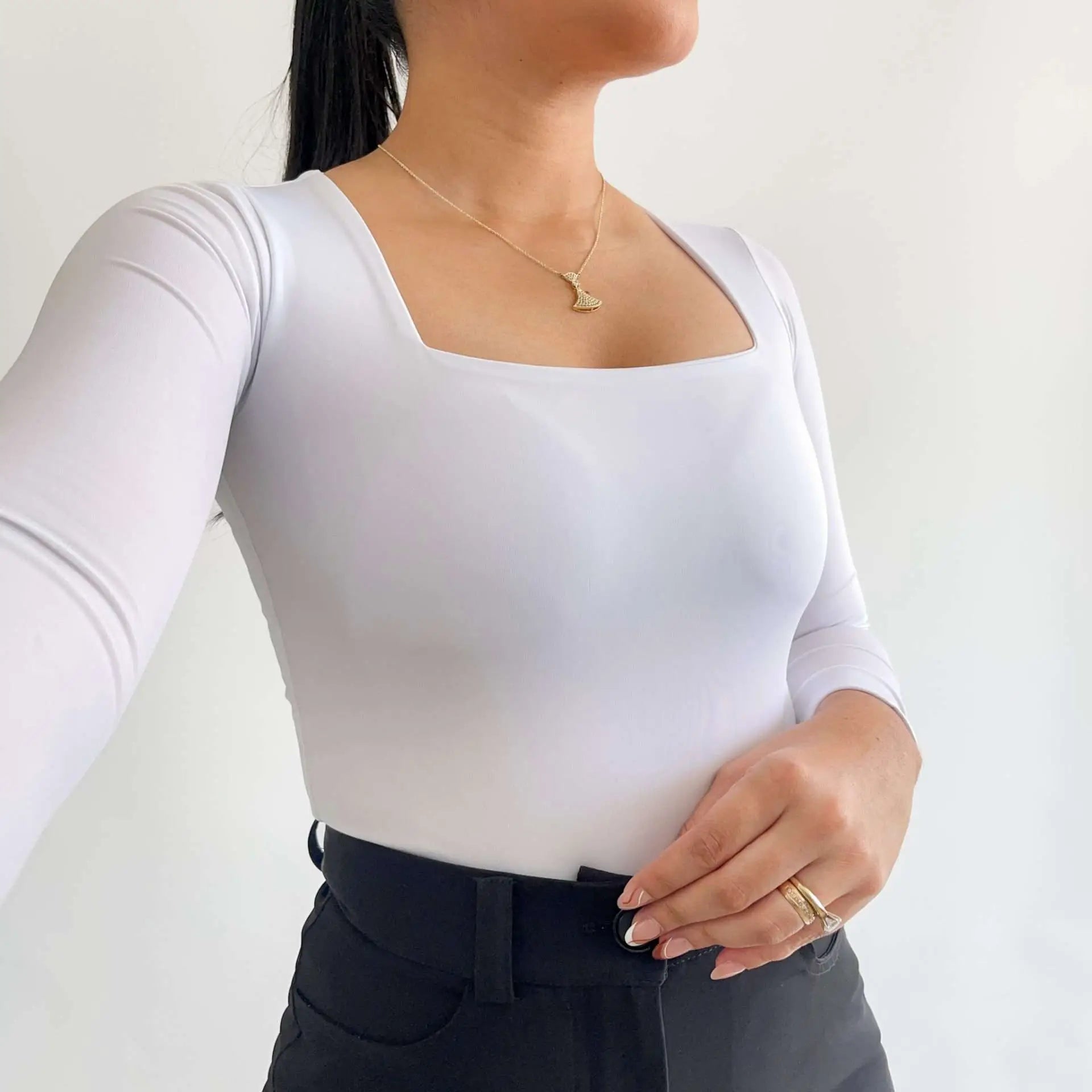 Body manga larga blanco