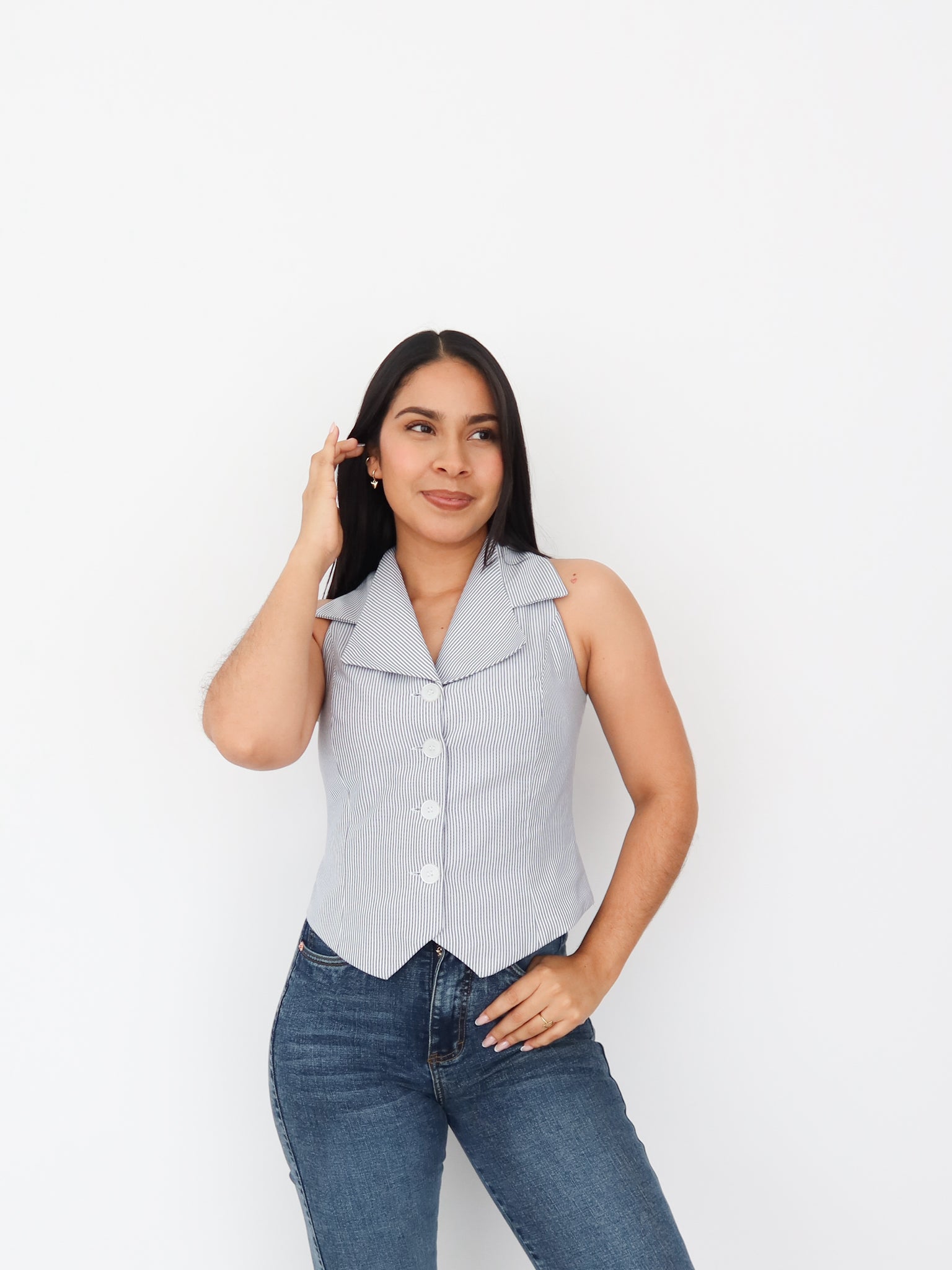 Chaleco madison rayas celeste