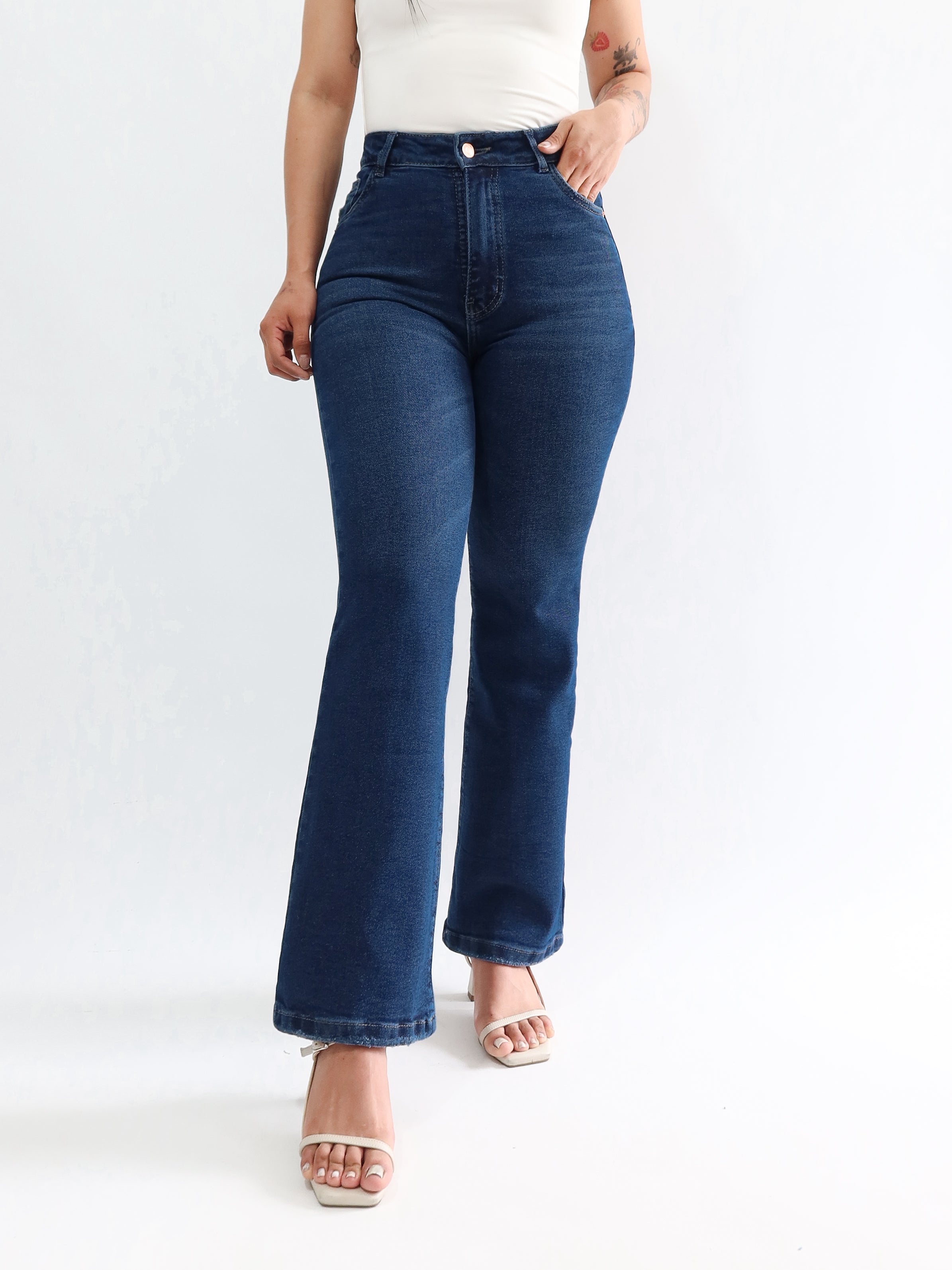 Mini bootcut jeans líneas cruzadas azul