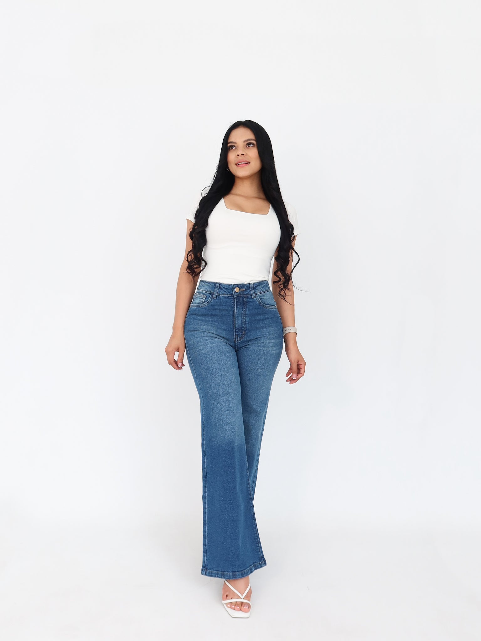 Wide flare regular jeans azul