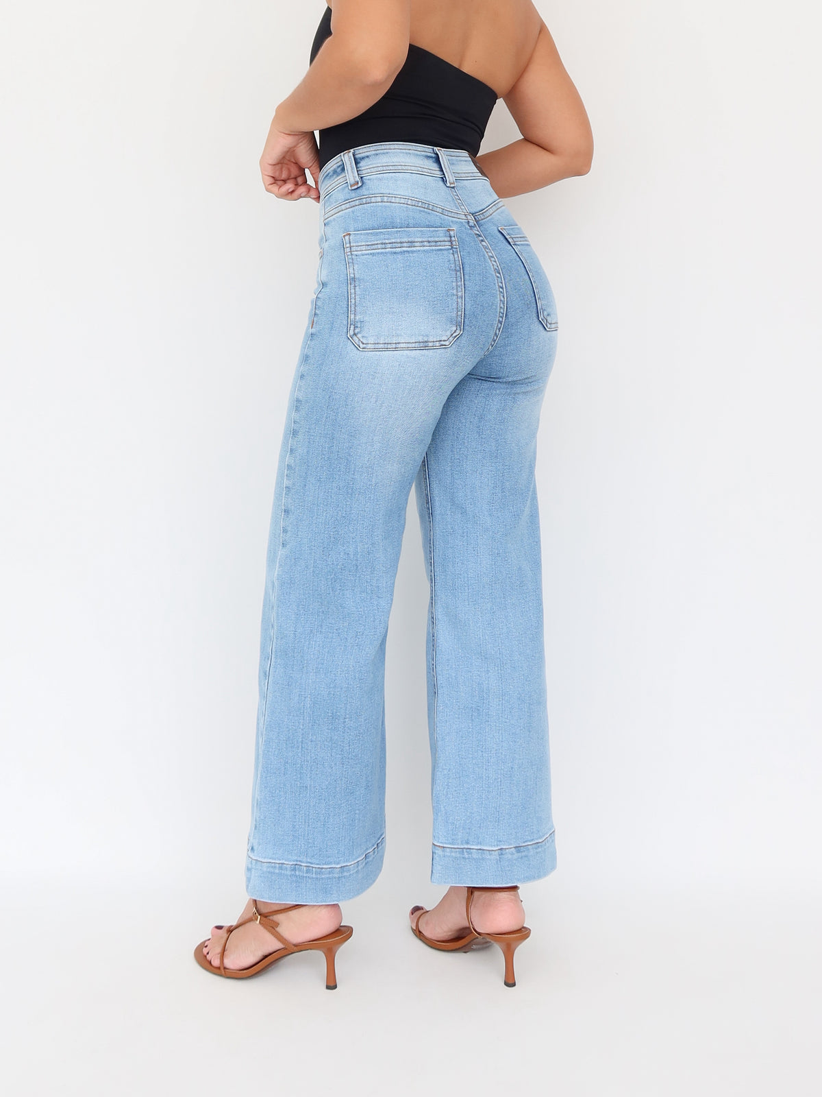 Mini wide leg jeans stretch azul claro