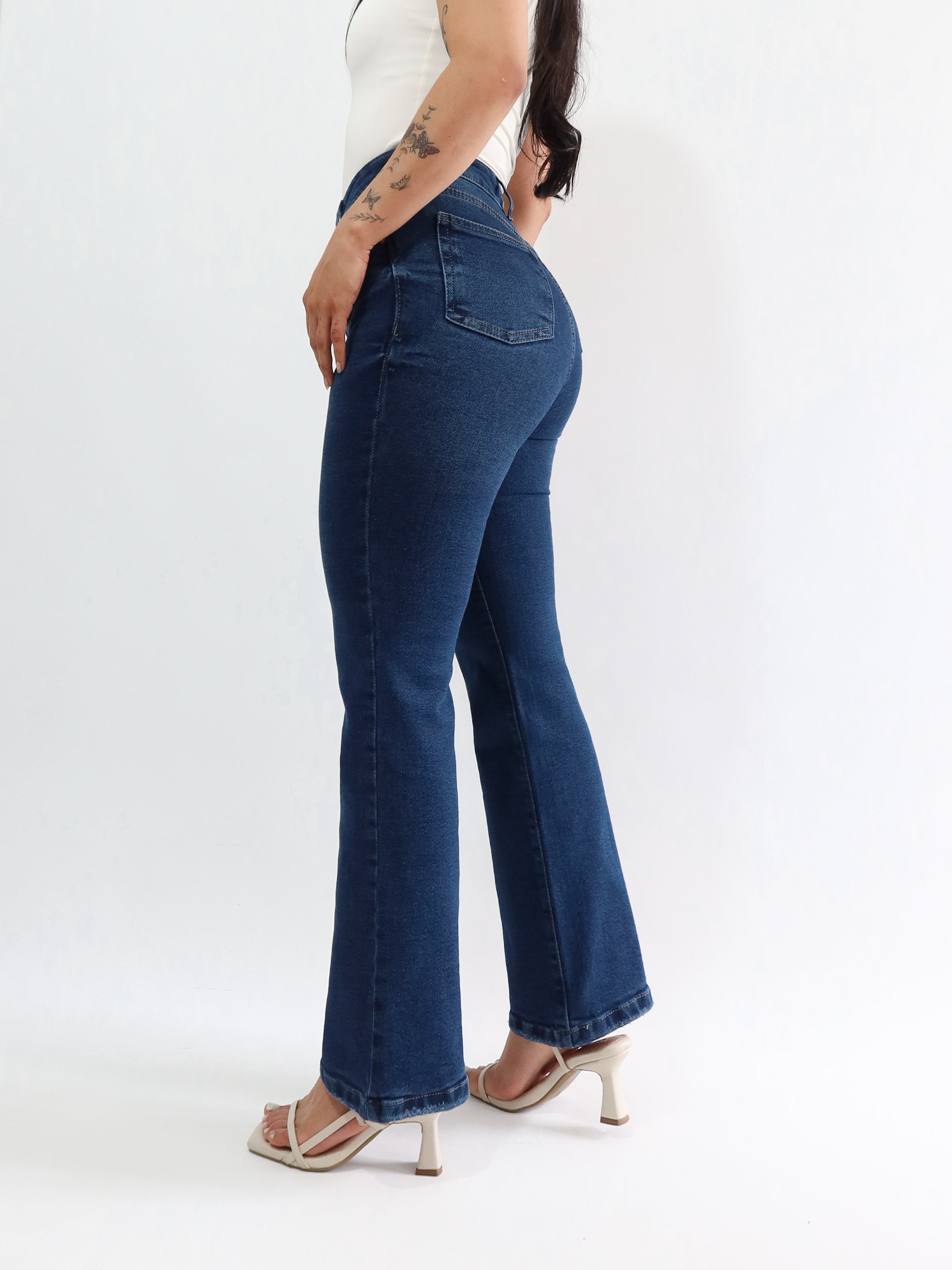 Mini bootcut jeans líneas cruzadas azul