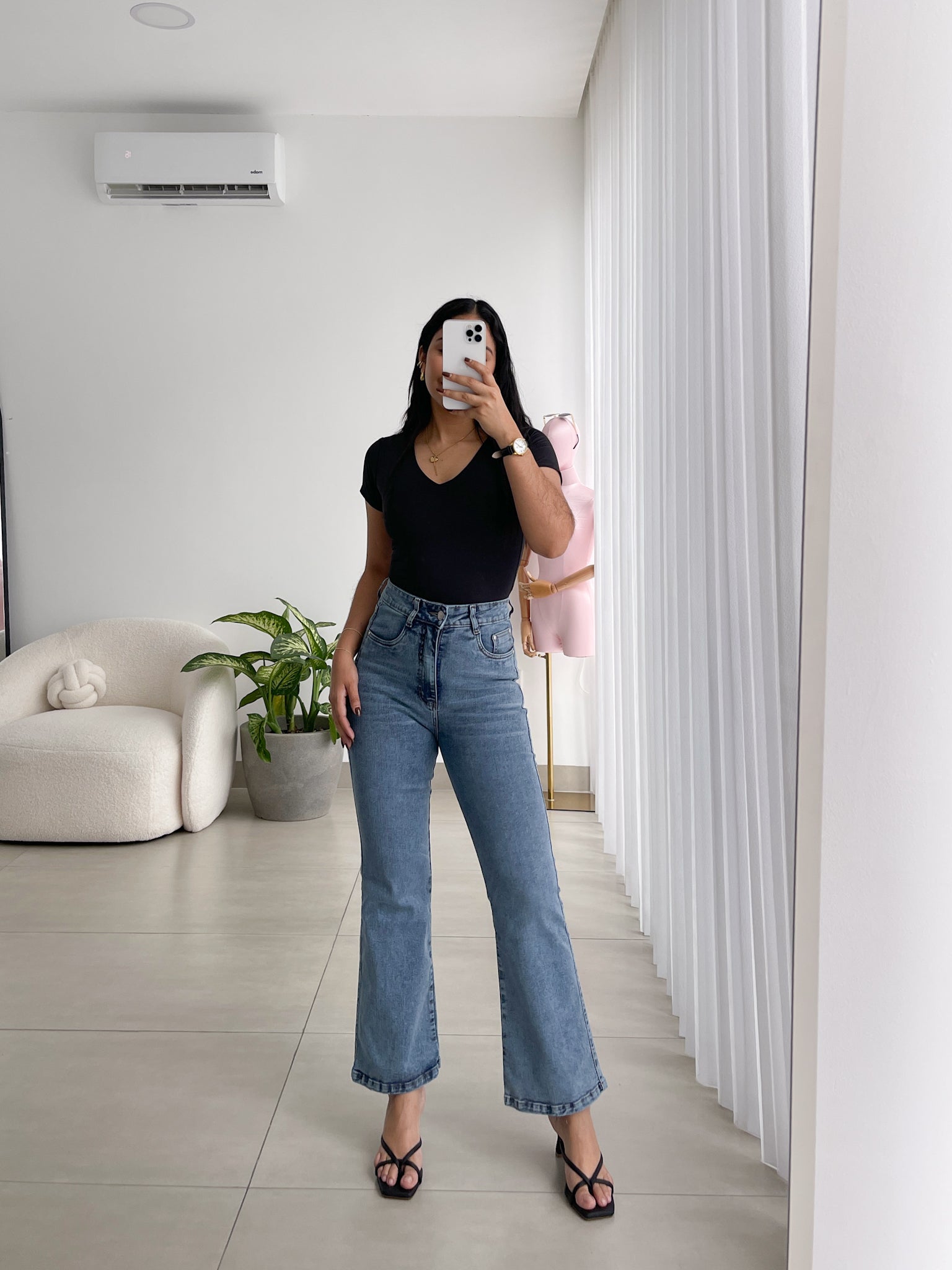 Mini bootcut jeans azul medio