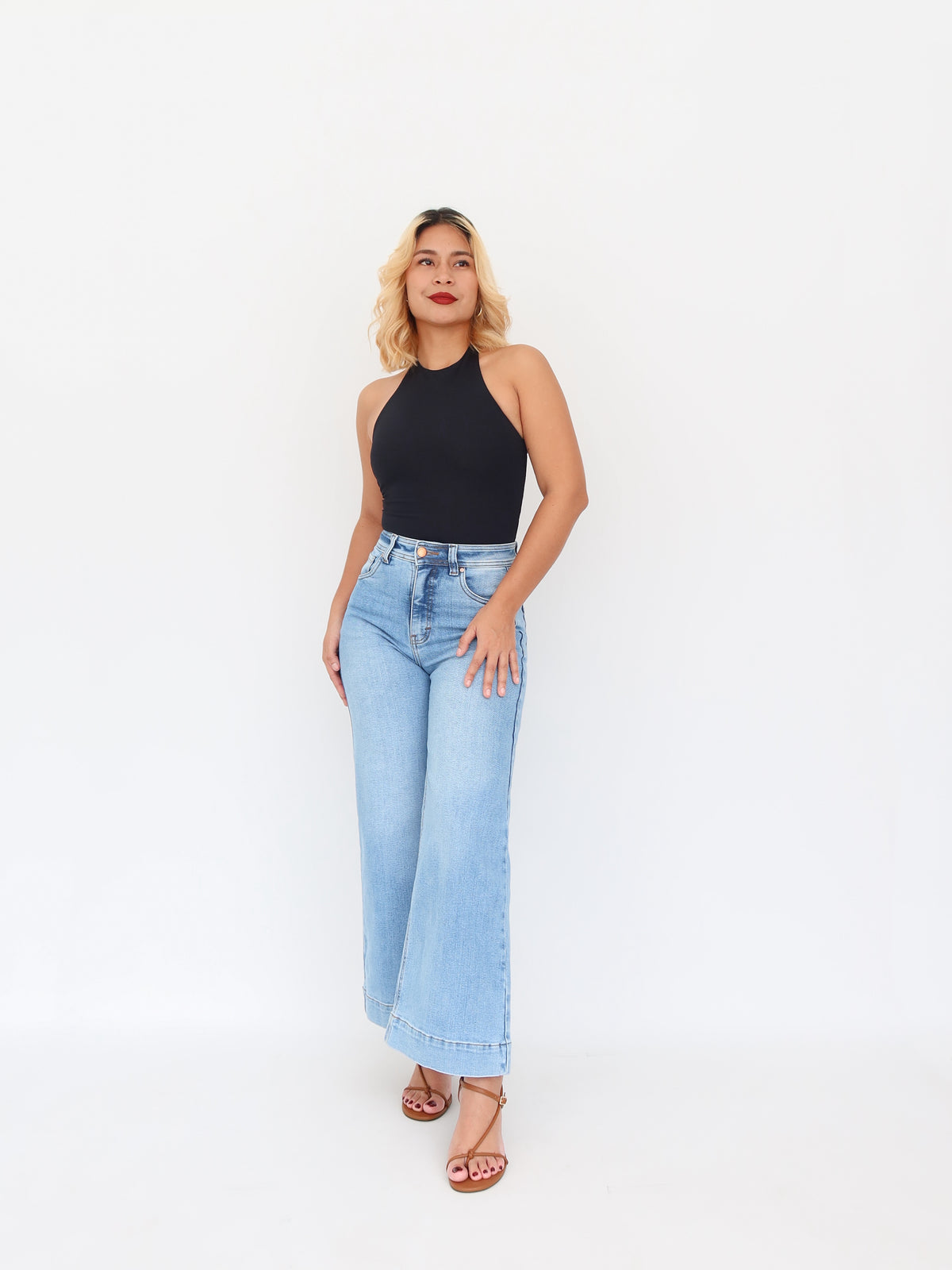Mini wide leg jeans stretch azul claro