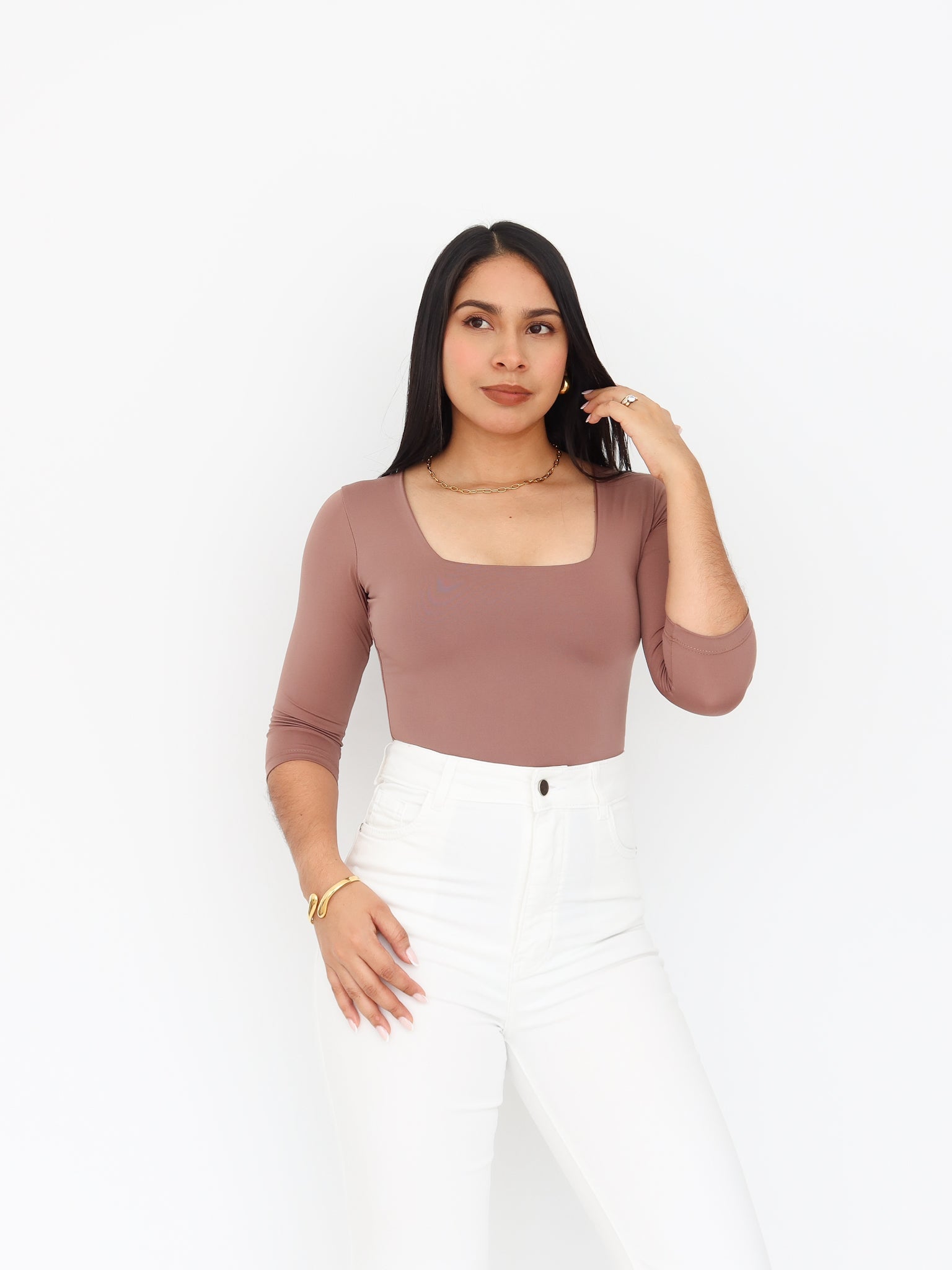 Blusa Gea 3/4 cafe | SKINFLEX