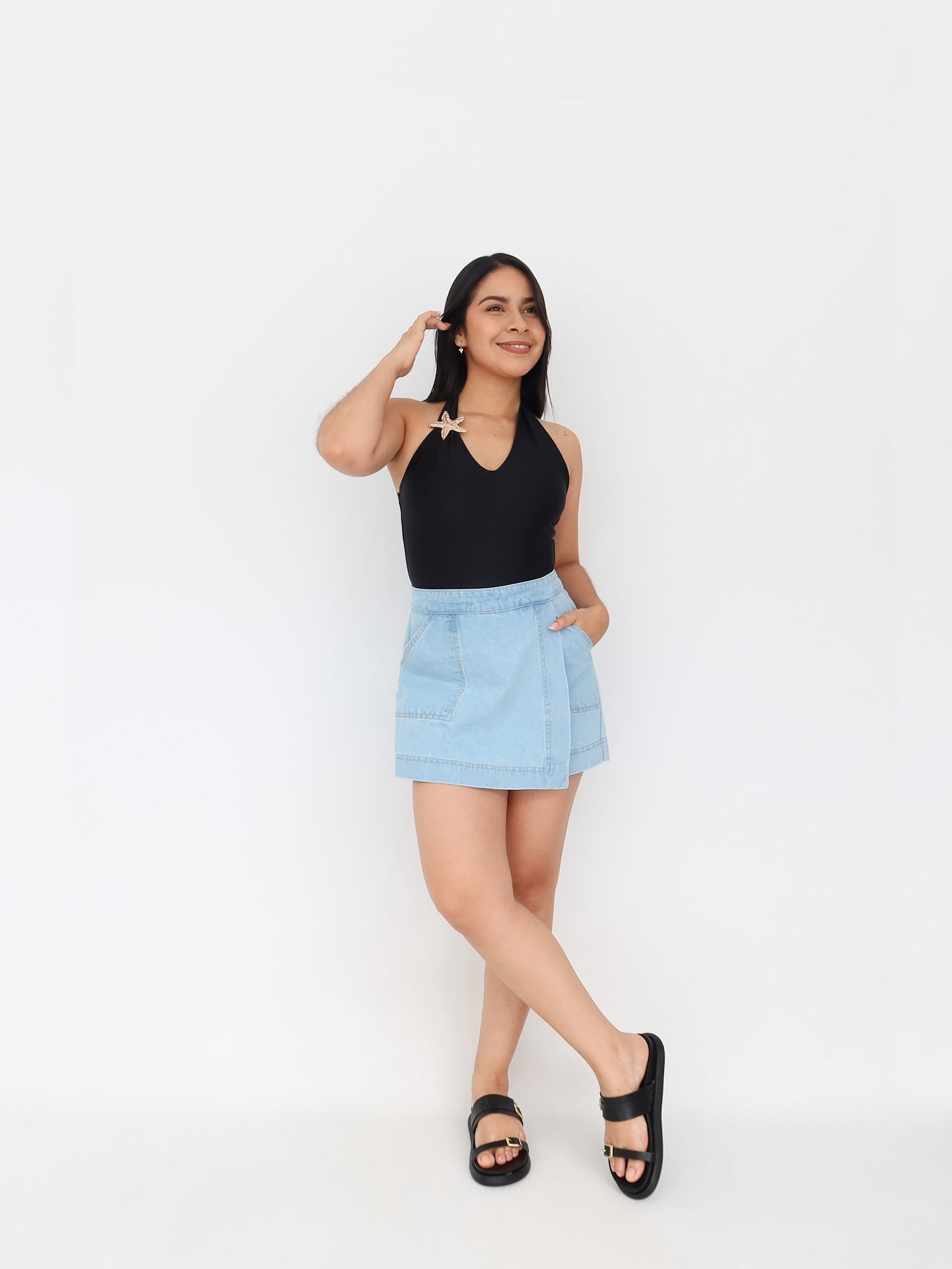 Falda short topacio azul hielo