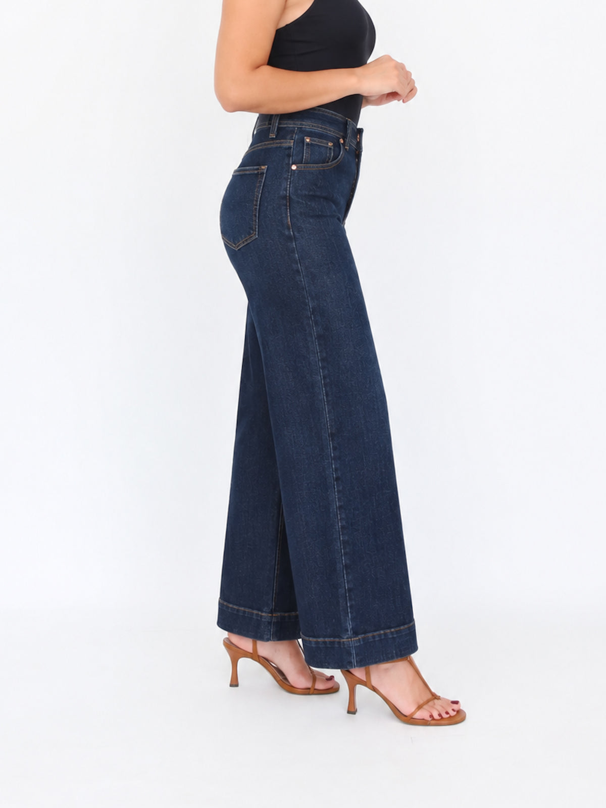Mini wide leg jeans stretch azul oscuro