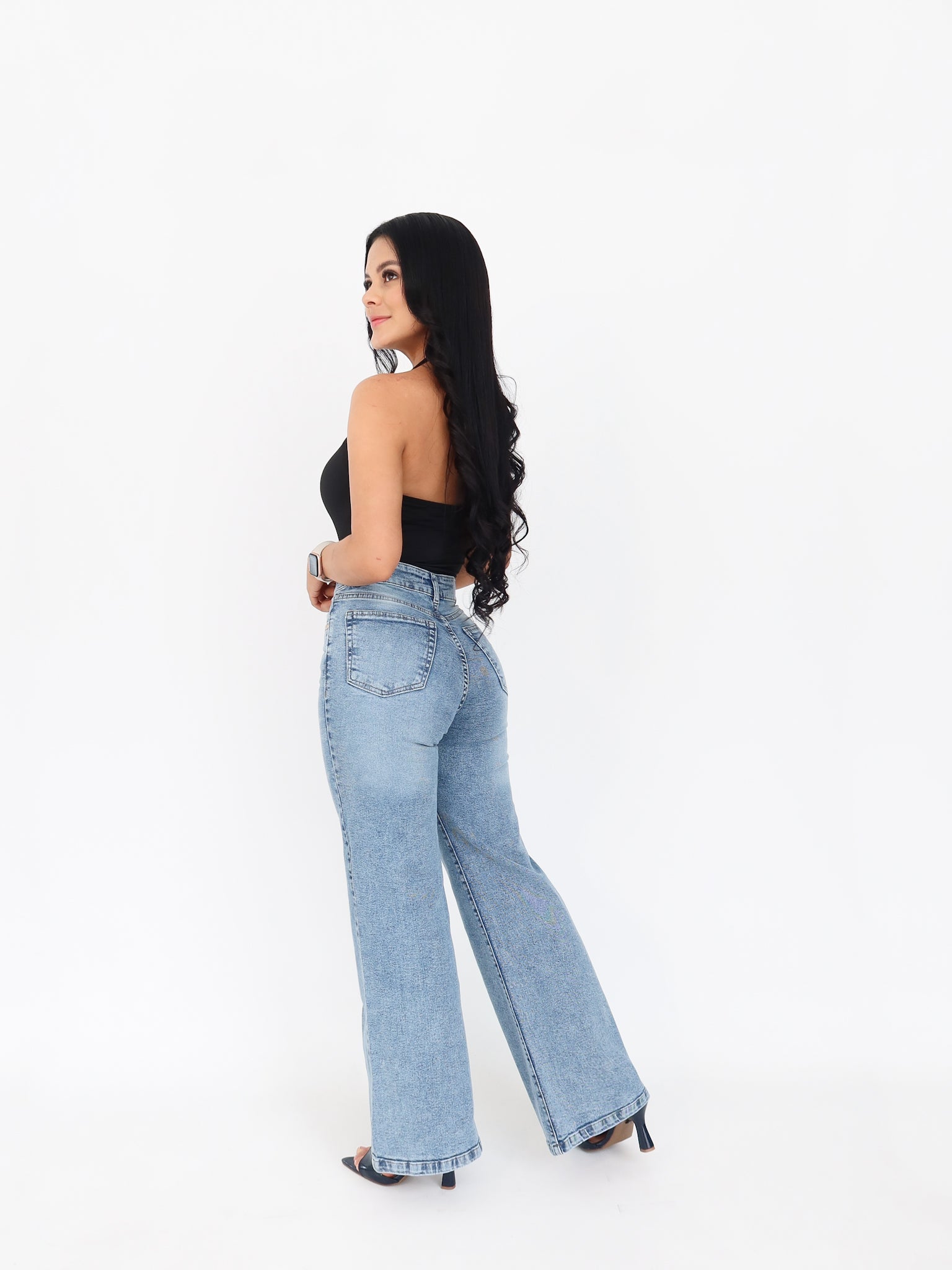 Wide flare regular jeans azul frosted