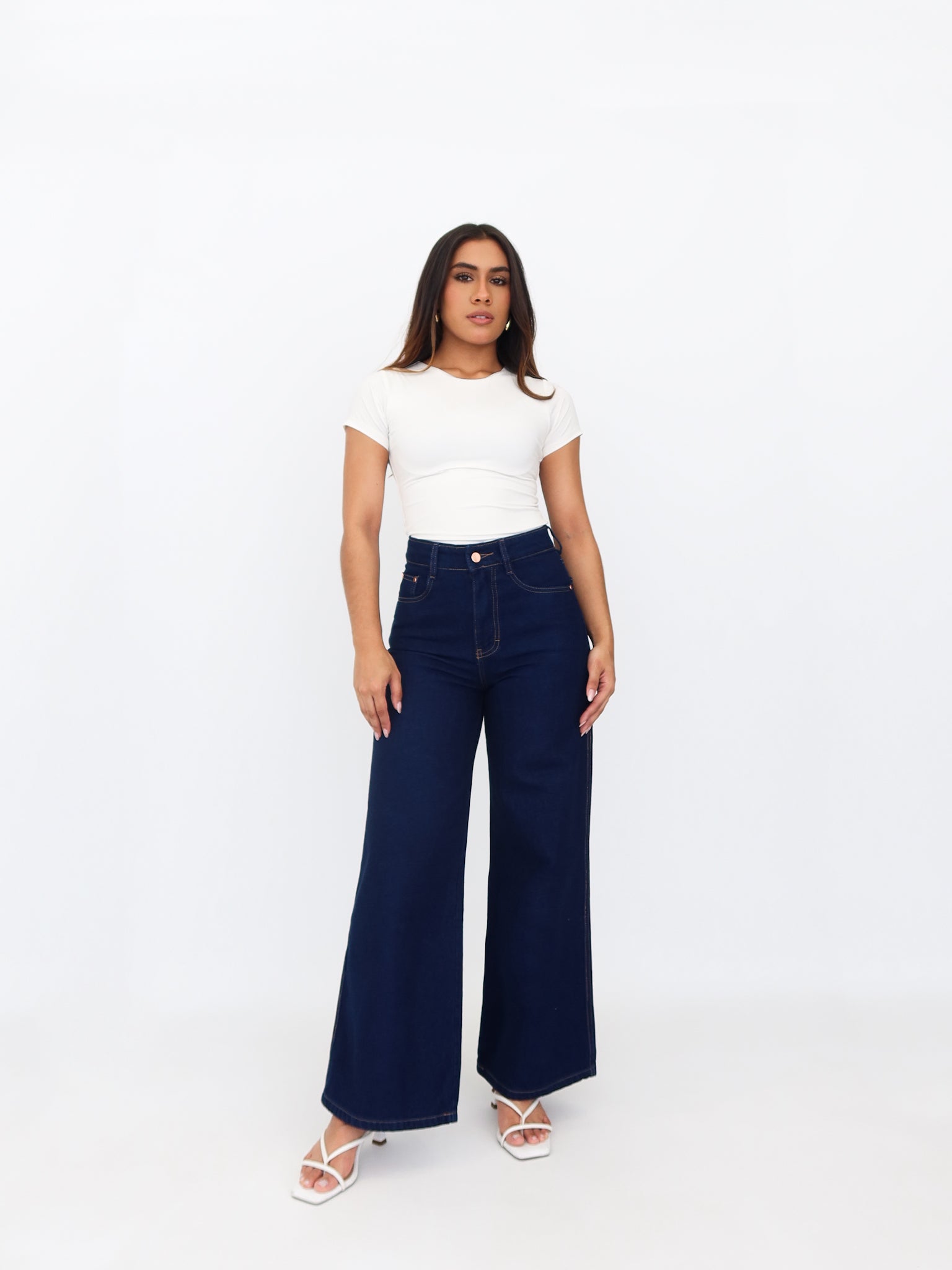 Mini wide leg jeans azul oscuro