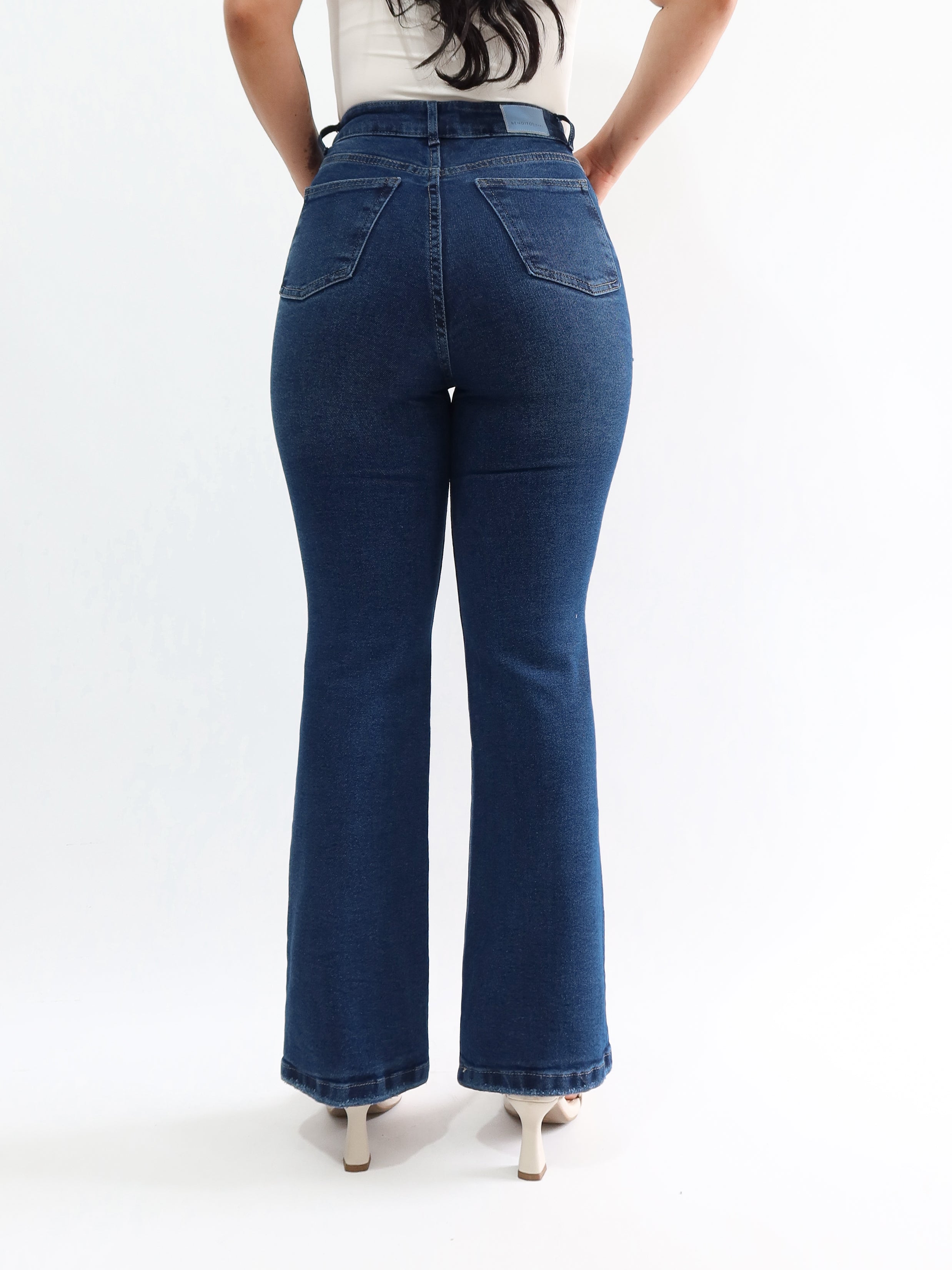 Mini bootcut jeans líneas cruzadas azul