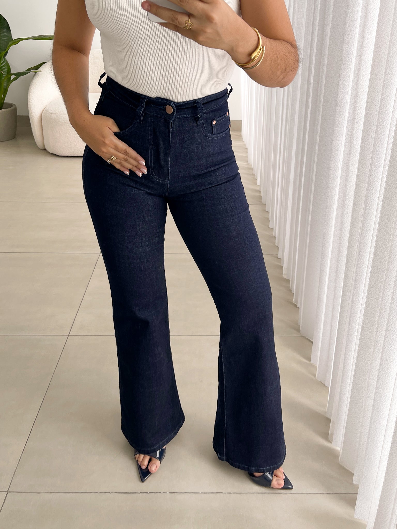 Flare regular jeans azul oscuro