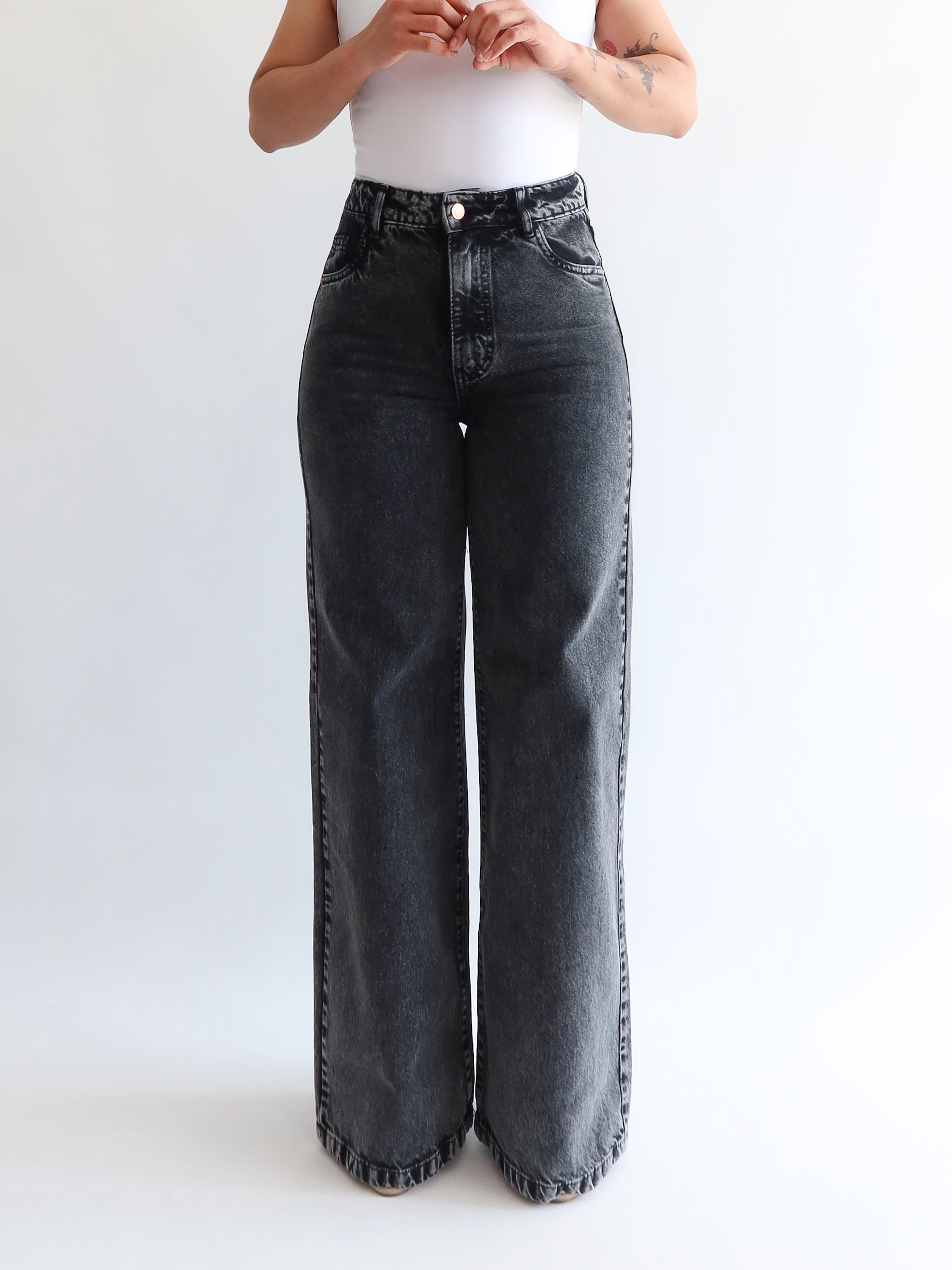 Wide leg jeans regular gris