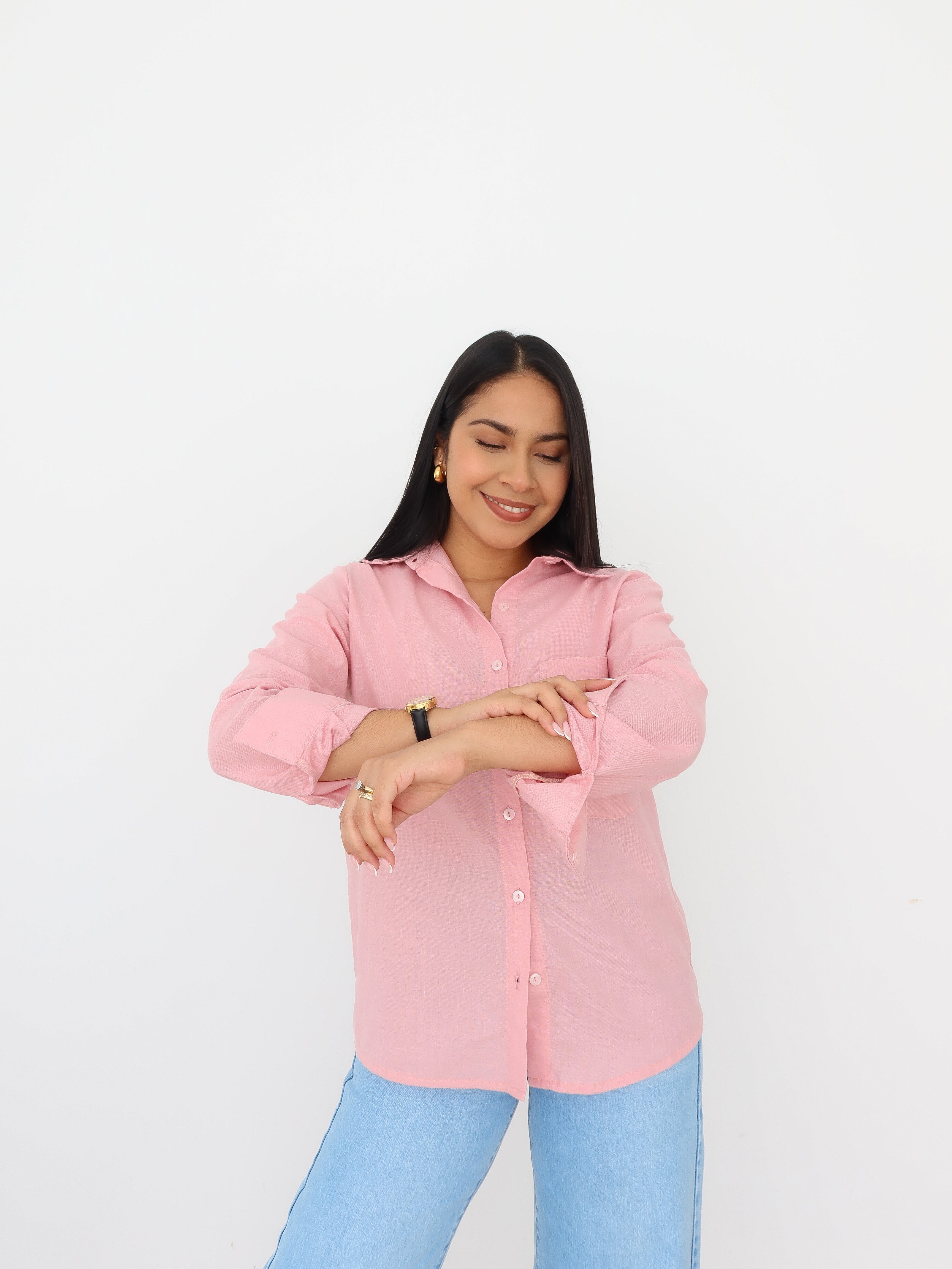 Camisa Oversize lino rosada