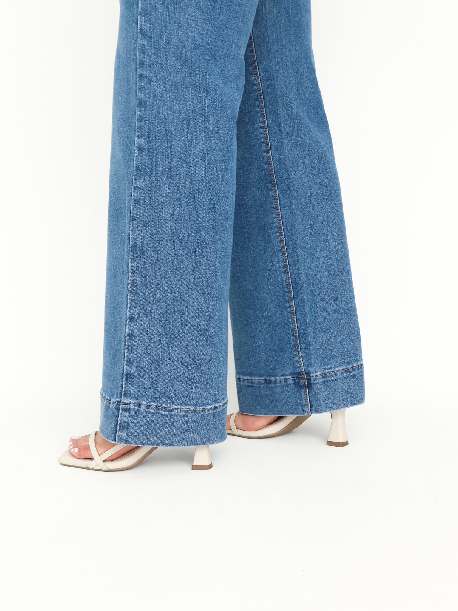 Wide leg regular jeans stretch azul medio