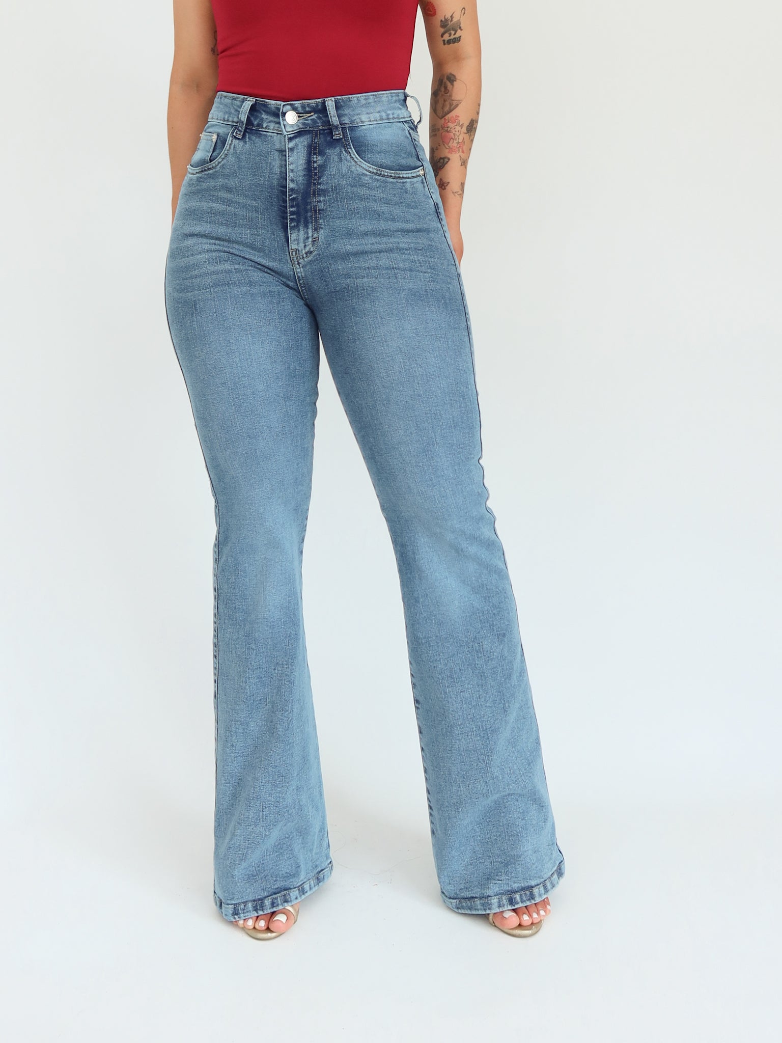 Bootcut long jeans azul medio