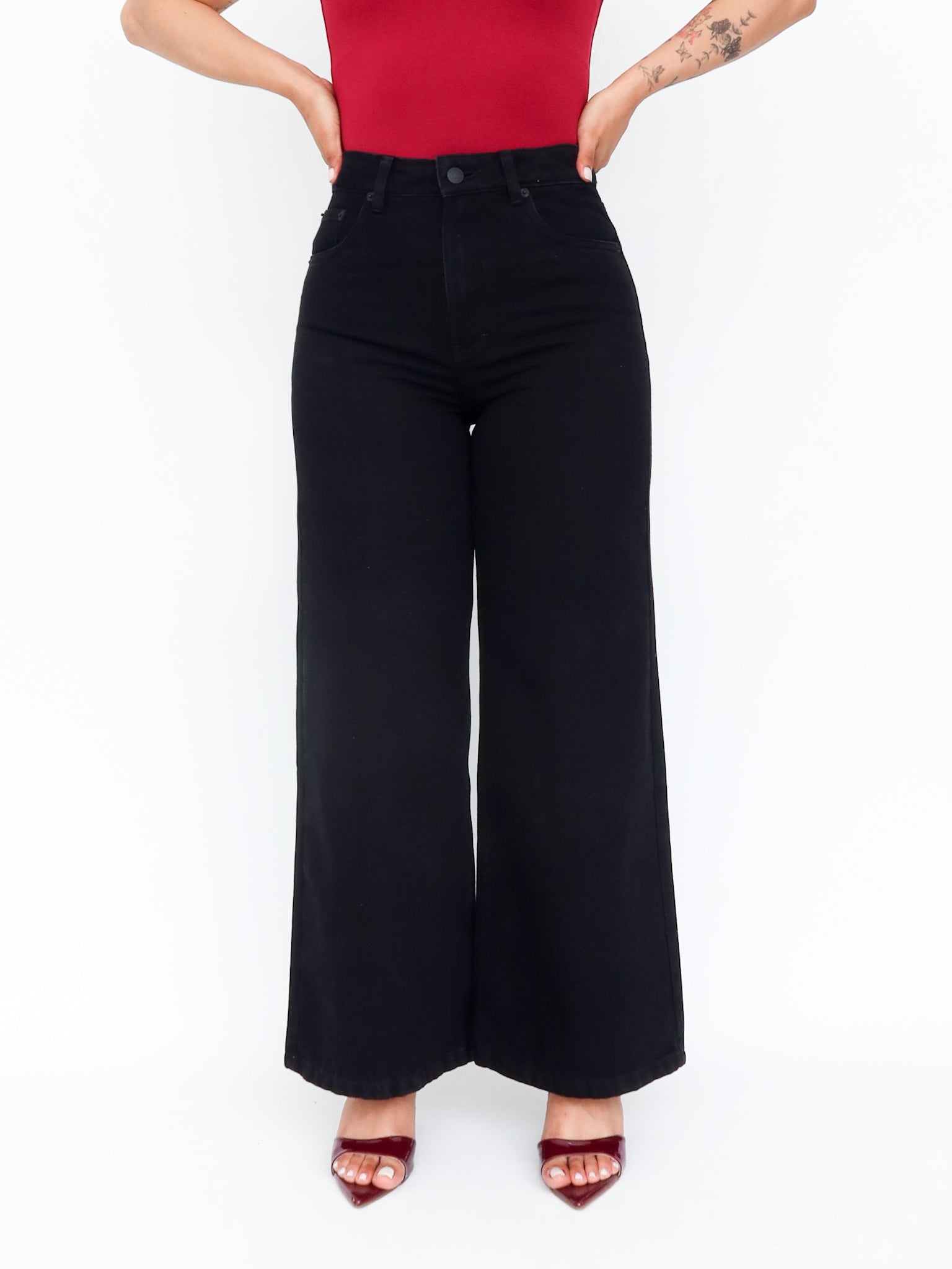Mini wide leg jeans negro