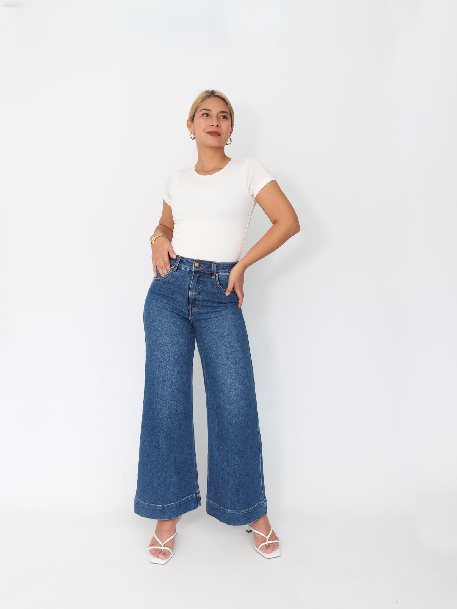Mini wide leg jeans stretch azul