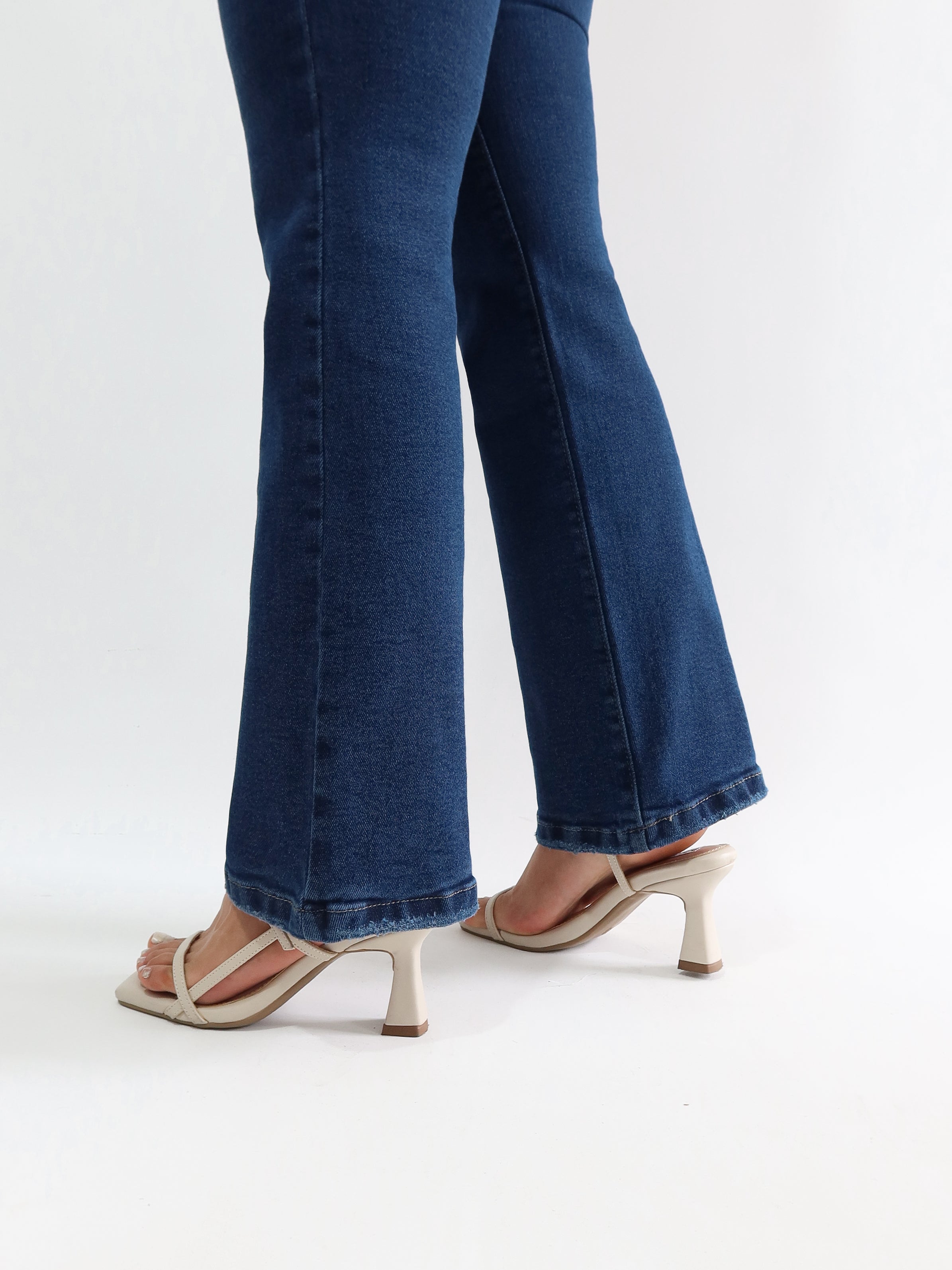 Mini bootcut jeans líneas cruzadas azul