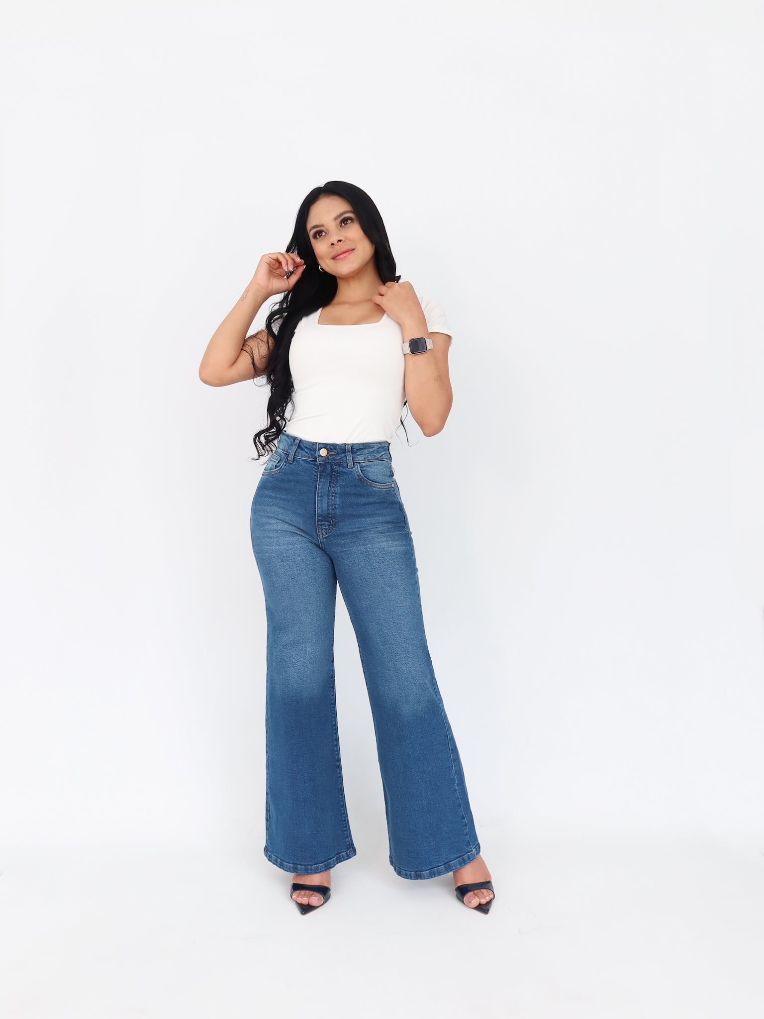 Wide flare regular jeans azul