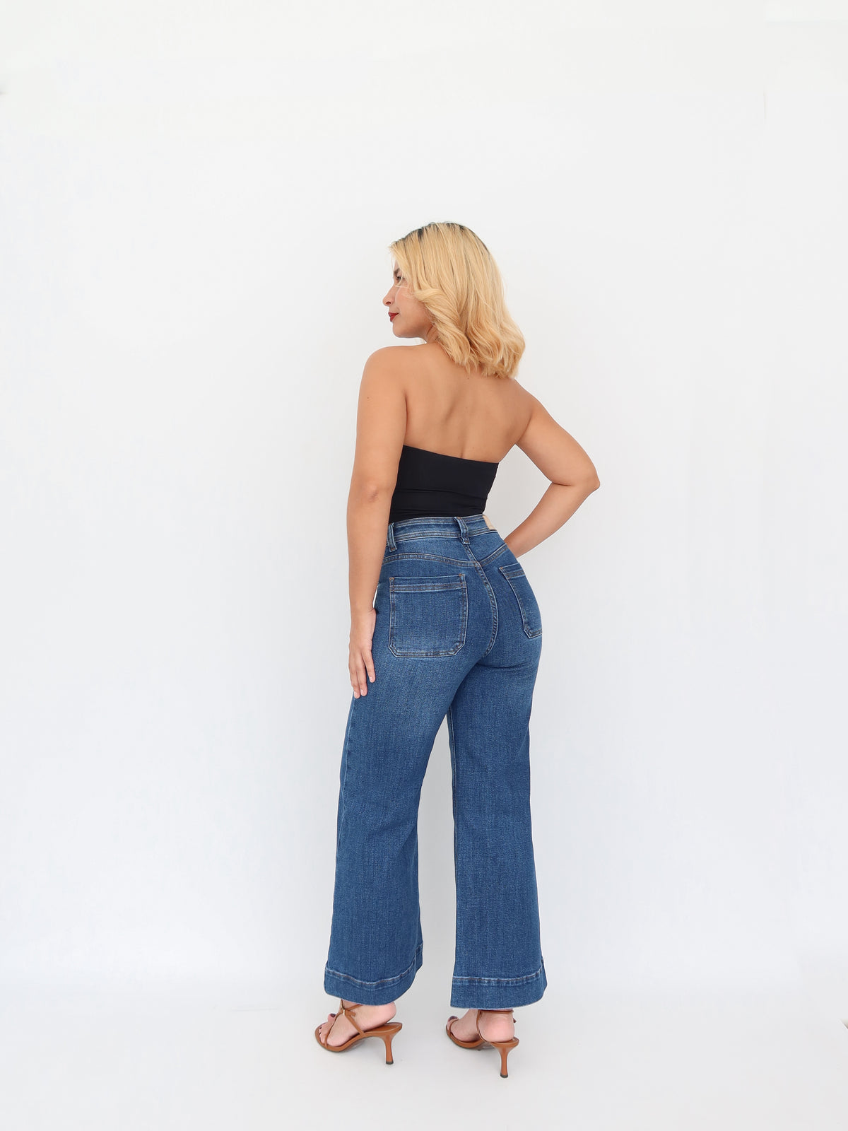 Mini wide leg jeans stretch azul