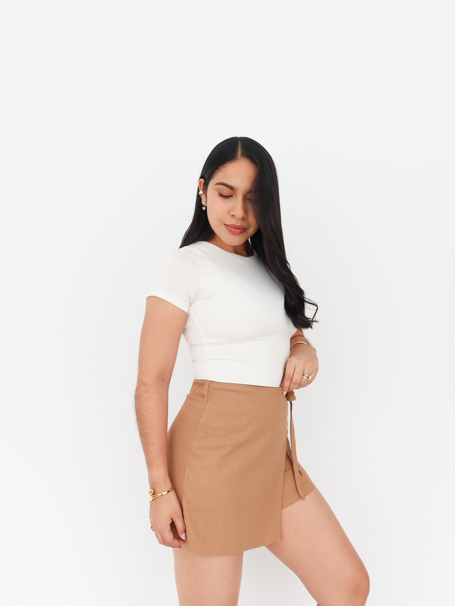 Falda short Mónaco camel