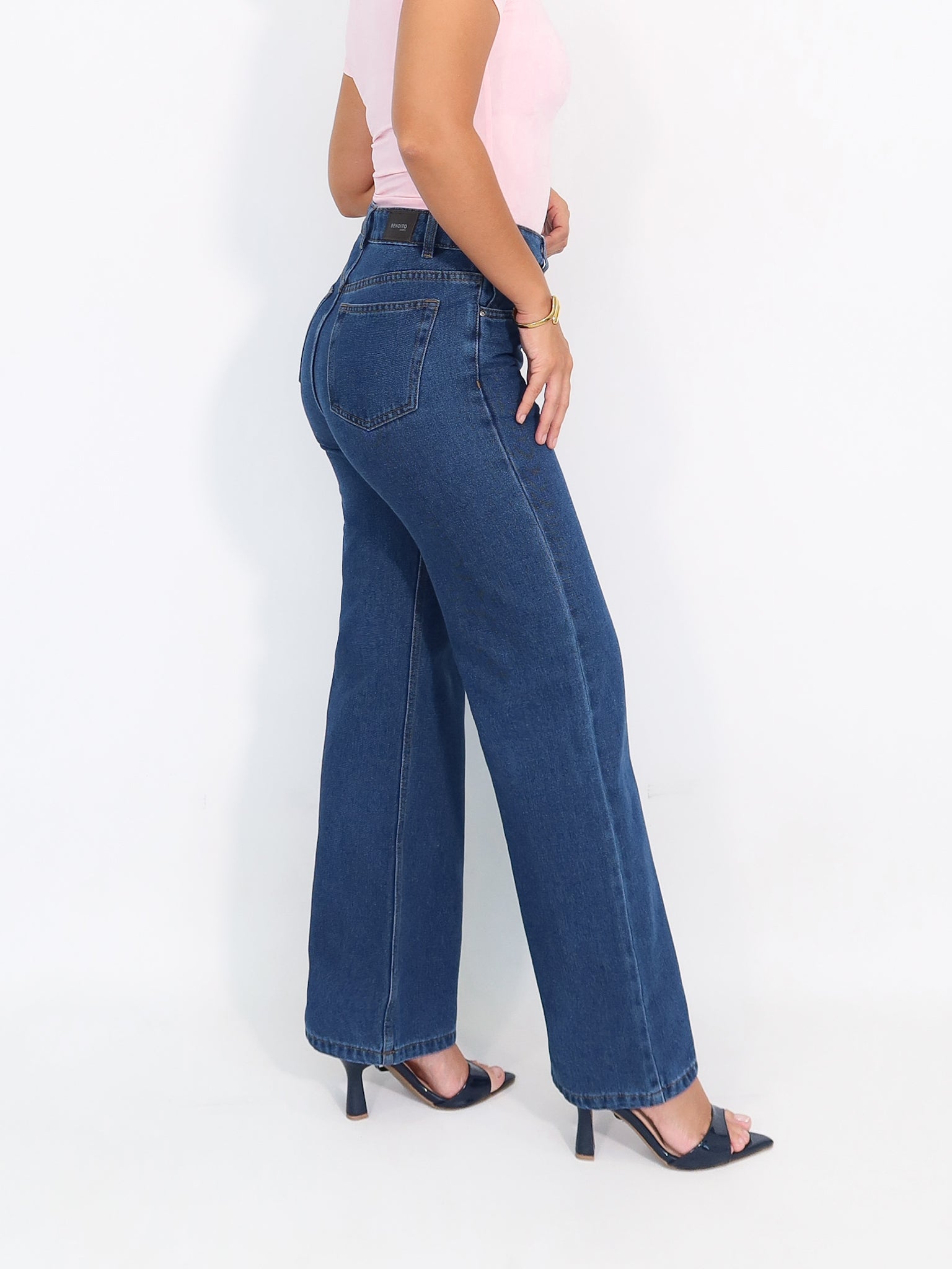 Mom straight regular jeans azul