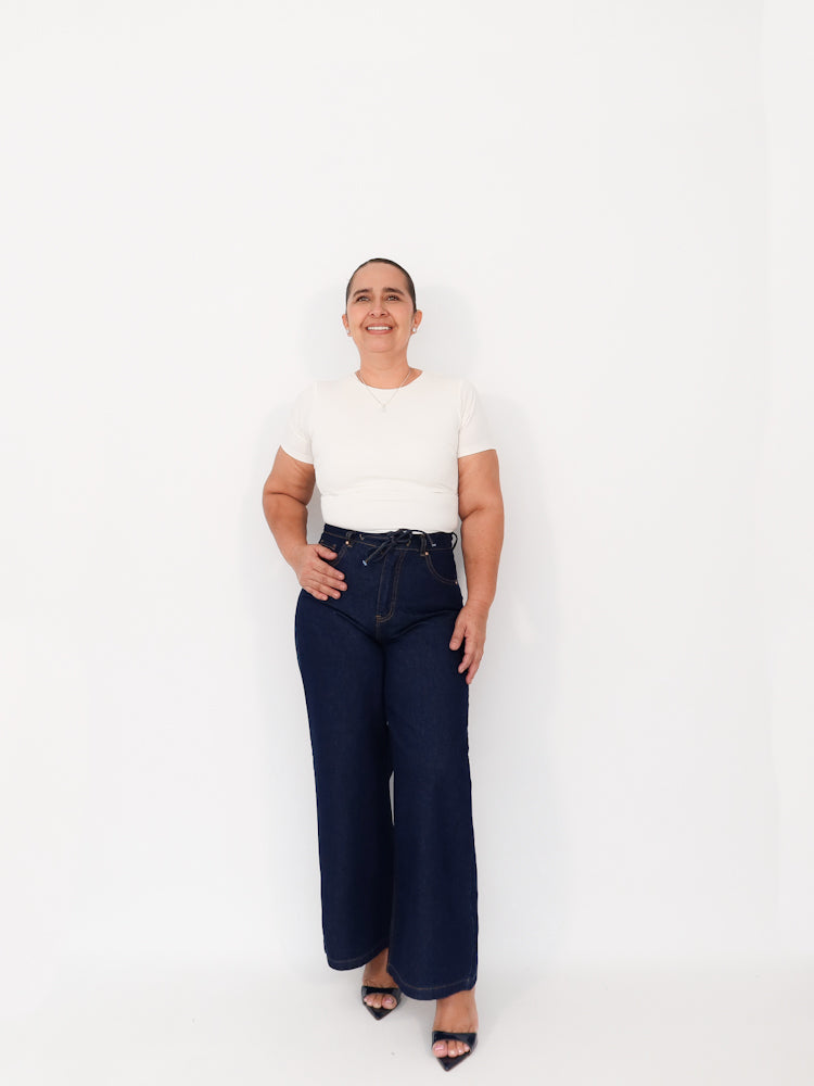 Mini wide leg jeans elastico azul oscuro